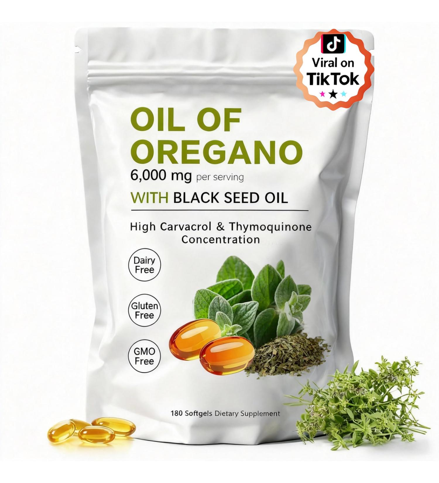 KITABIO Oregano Oil Softgels - Oil of Oregano with Black Seed Oil 6000mg | Oregano Oil 2-in-1 | Non-GMO - Gluten Free - 180 Count / 1 Bag(Z-1) - Buy Online on GoSupps.com