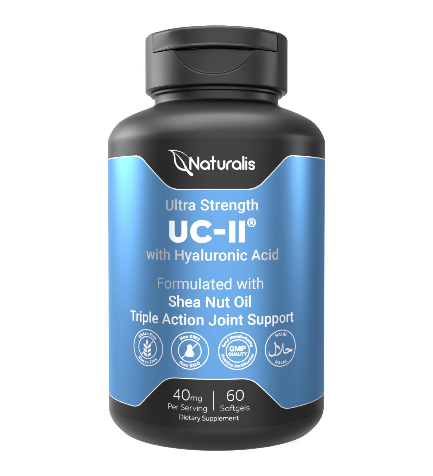 Naturalis UC-II 40 mg with Hyaluronic Acid and Shea Nut Oil | Enhanced Undenatured Type II Collagen for Better Joint Health Mobility & Flexibility | Gluten-Free & Non-GMO | 60 Softgels 60 Count (Pack of 1) - Buy Online on GoSupps.com