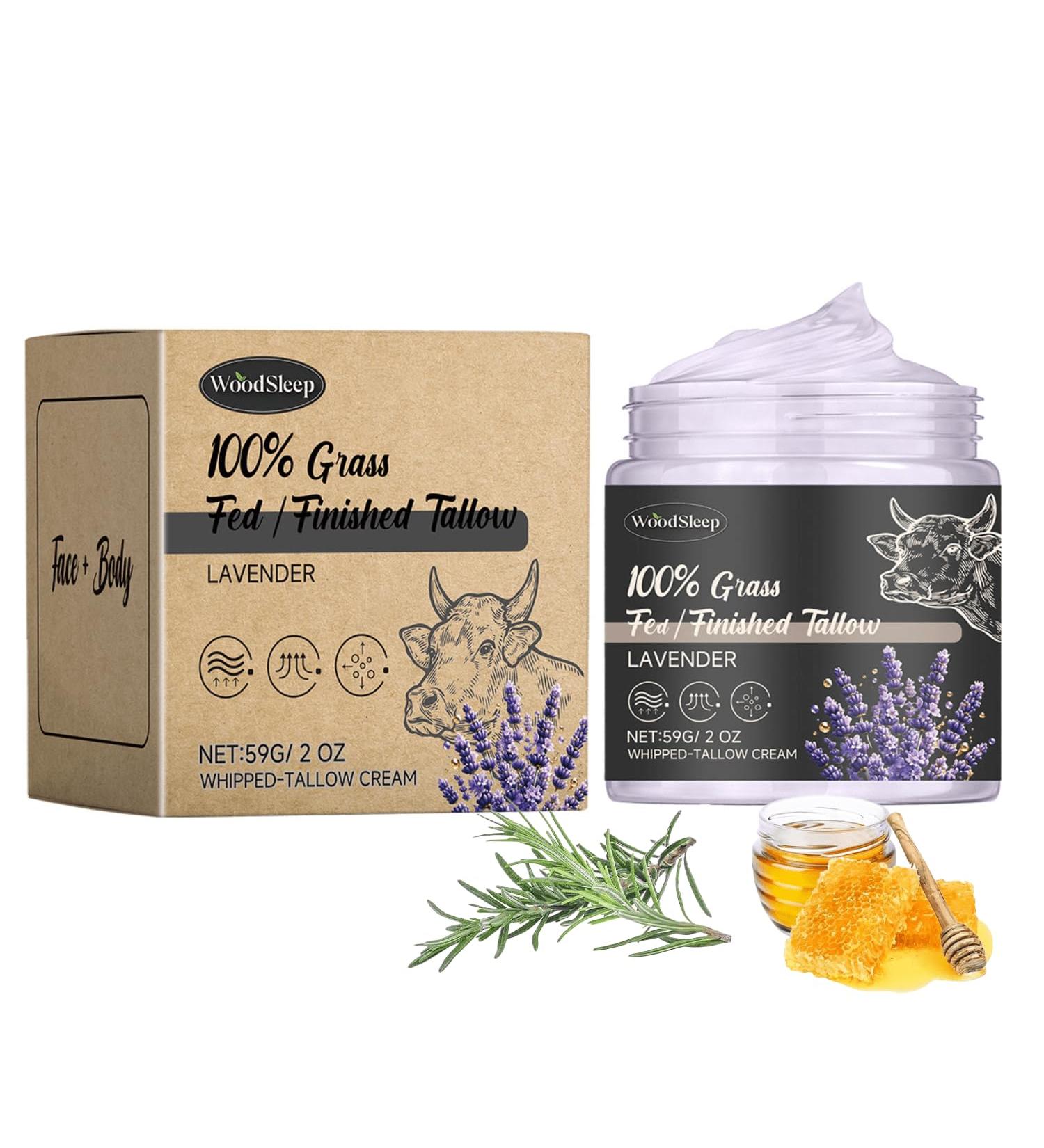 100% Organic Beef Tallow for Skin - Grass-Fed Face Moisturizer & Balm - Hydrating Lavender Tallow and Honey Balm for Sensitive Dry Skin - Buy Online on GoSupps.com