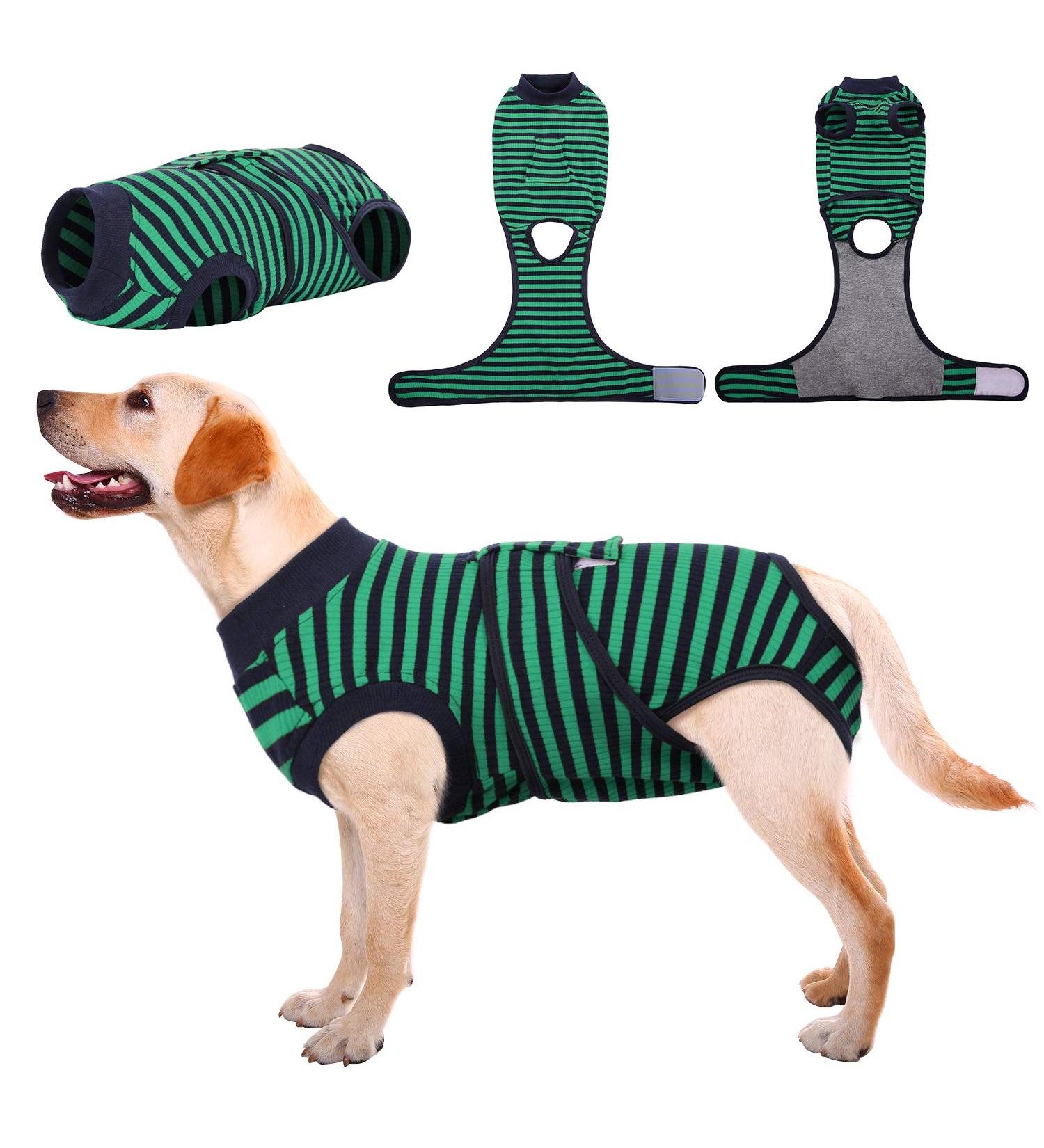 Kuoser Breathable Dog Surgery Recovery Bodysuit | Leak Protection & Wound Licking Prevention for Male & Female Dogs - Green Striped (1 Pack) - Buy Online on GoSupps.com