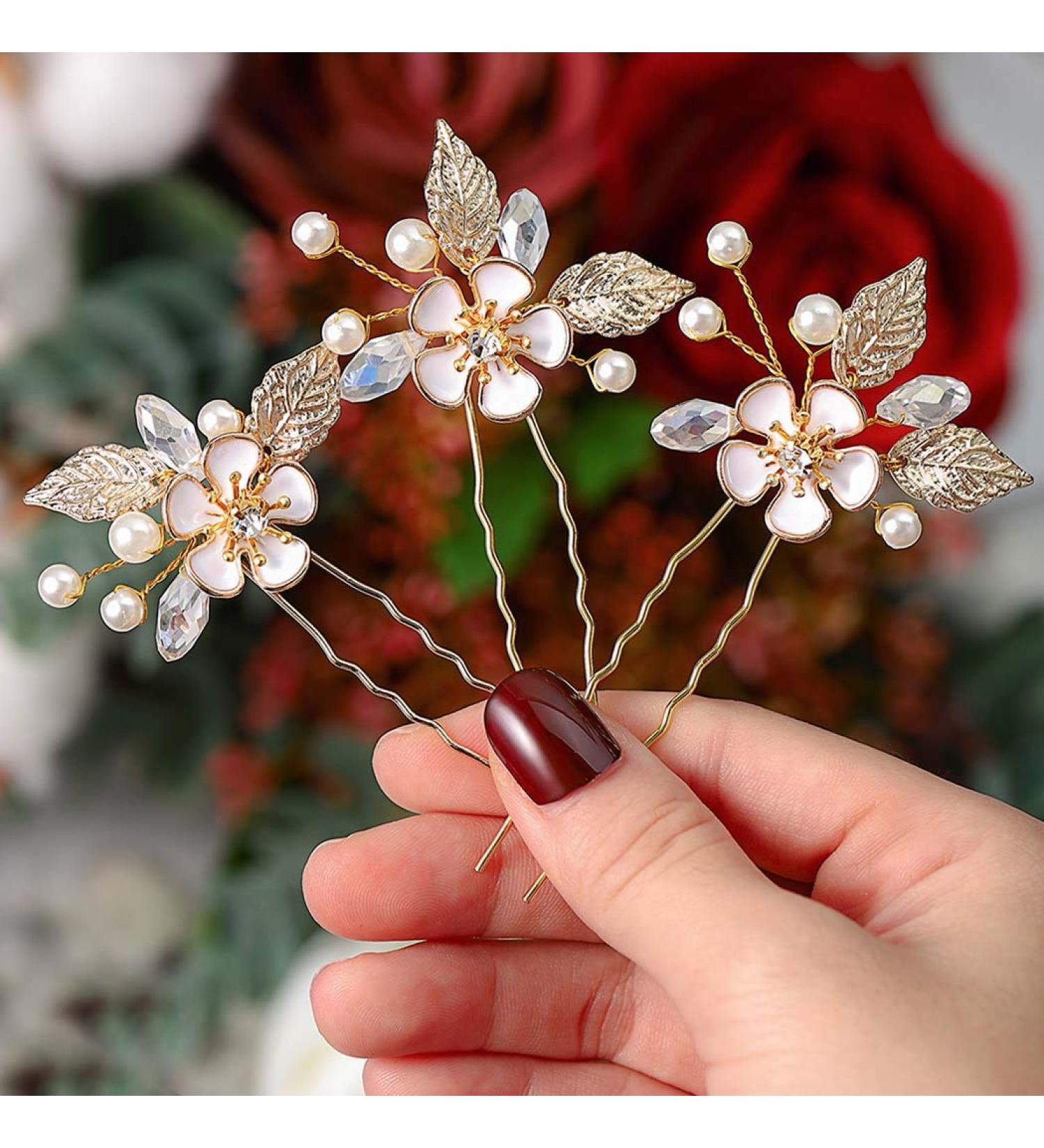 Unicra Wedding Gold Flower Hairpins Set - Pearl Bridal Hair Accessories (Pack of 3) - Buy Online on GoSupps.com
