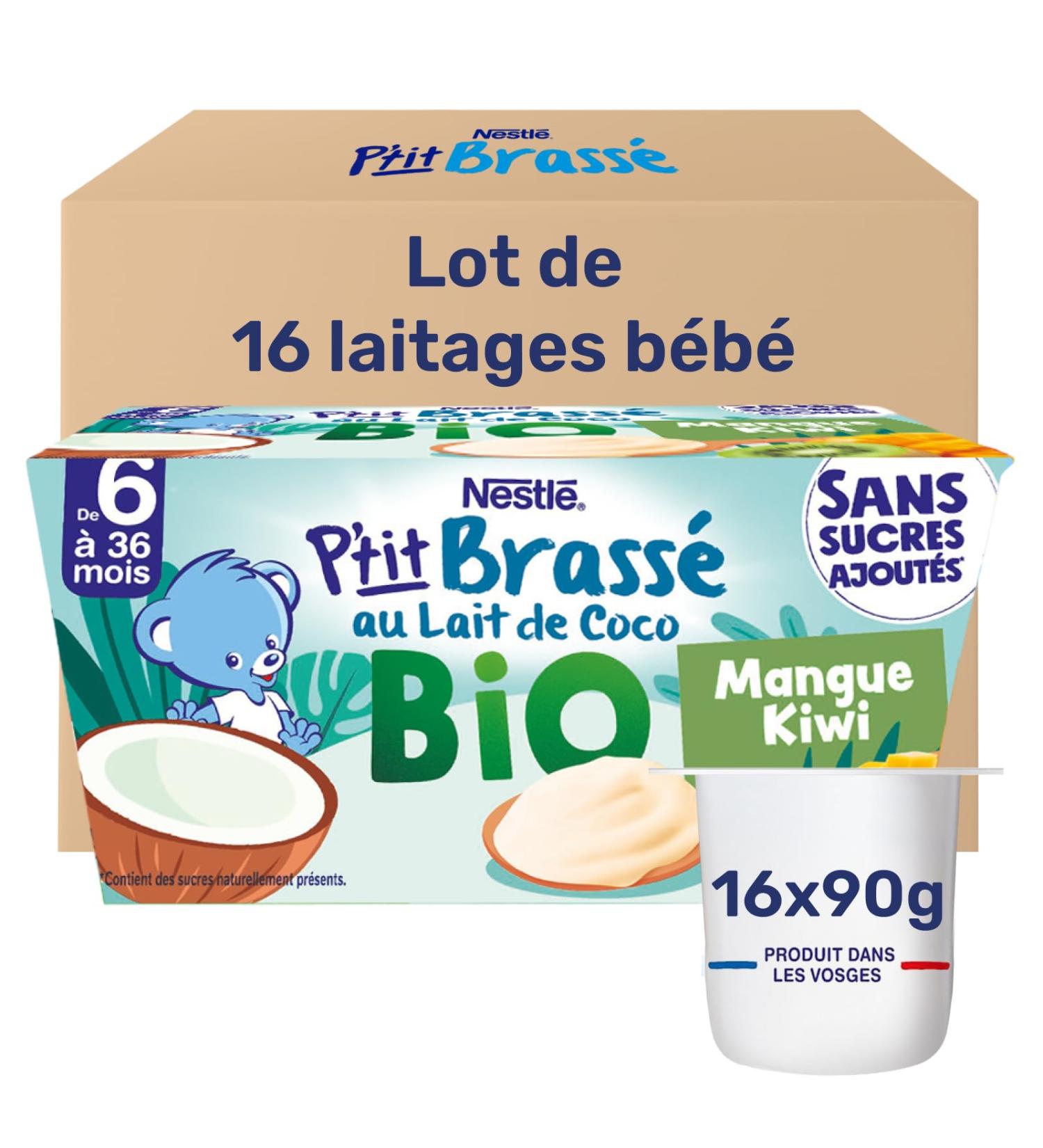 Nestl - P tit Brass BIO Mangue Kiwi au Lait de Coco - Alimentation B b 6 Mois et Plus - Dessert B b au Lait de Coco - Aternative V g tale - Sans Sucres ajout s - Produit en France - 4 x 90g 4x90g (Lot de 4) - Buy Online on GoSupps.com