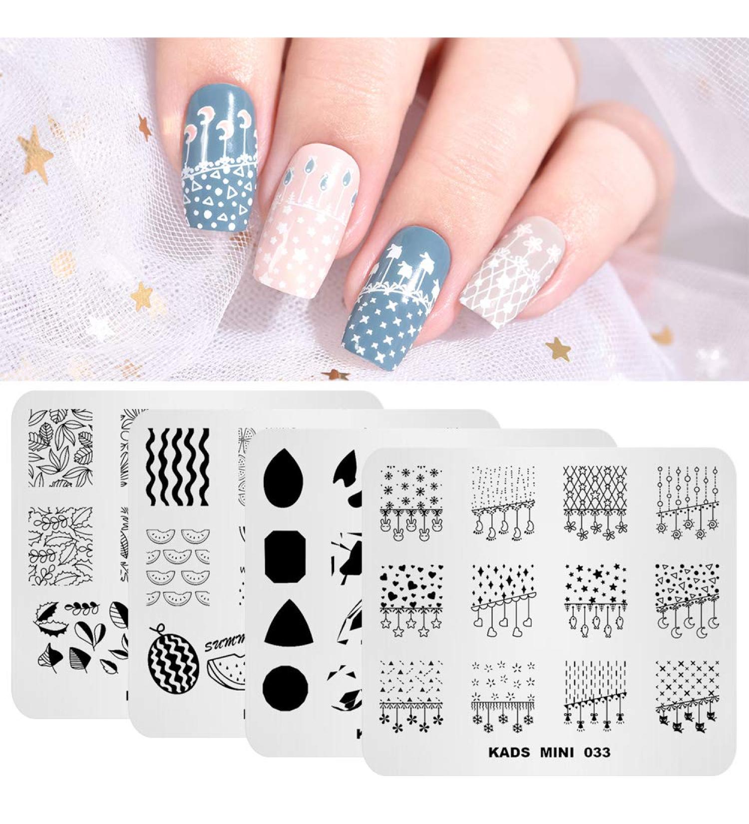 4-Piece Nail Stamping Plate Set - Leaf Watermelon & Gem Patterns for DIY Nail Art | International Shipping - Buy Online on GoSupps.com