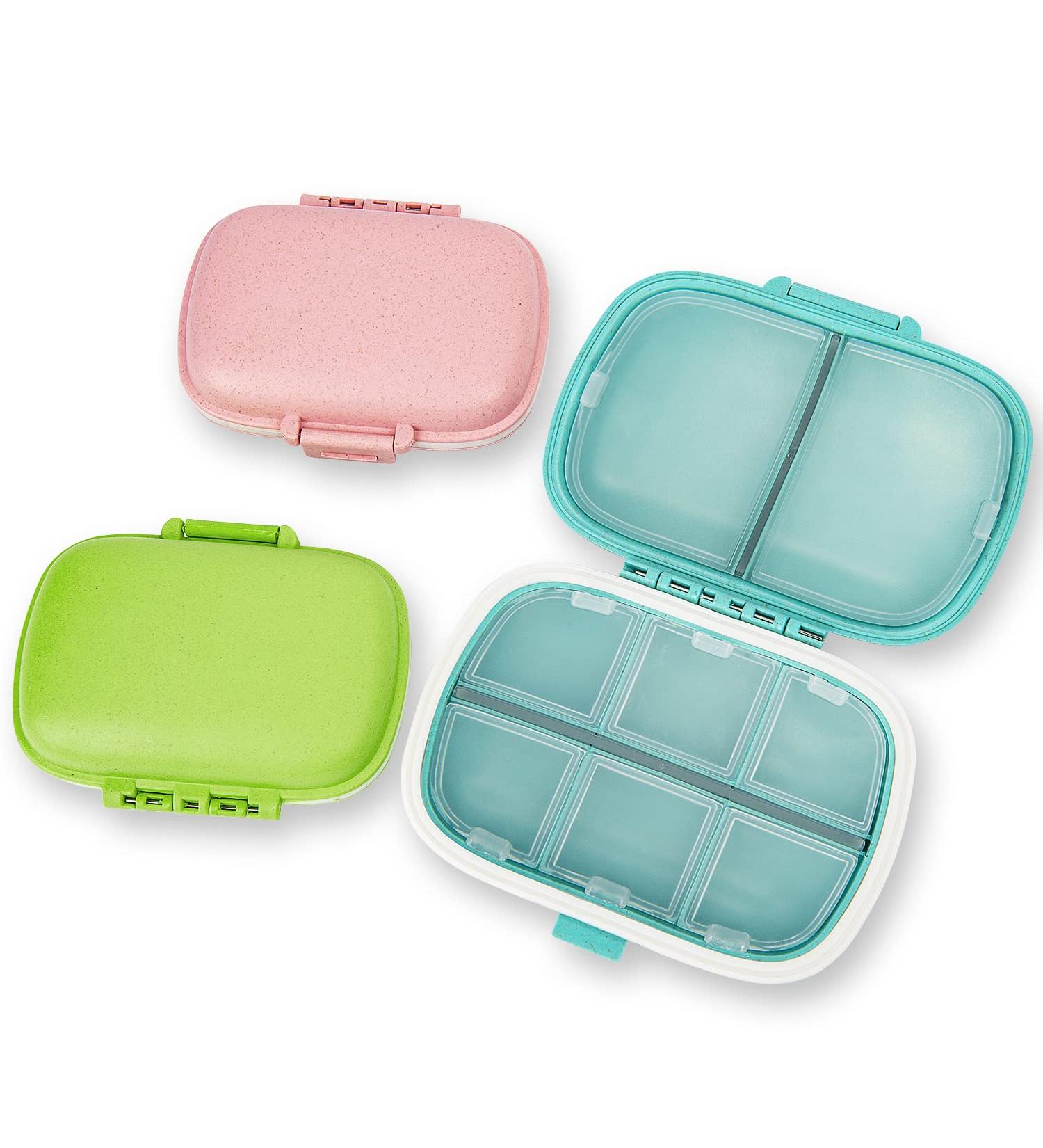 3 Pack 8 Compartments Travel Pill Box Organizer | Daily Portable Medicine Vitamin Holder Container | Moisture Proof Small Pill Case | Pocket Purse Size | Pink+Blue+Green - Buy Online on GoSupps.com