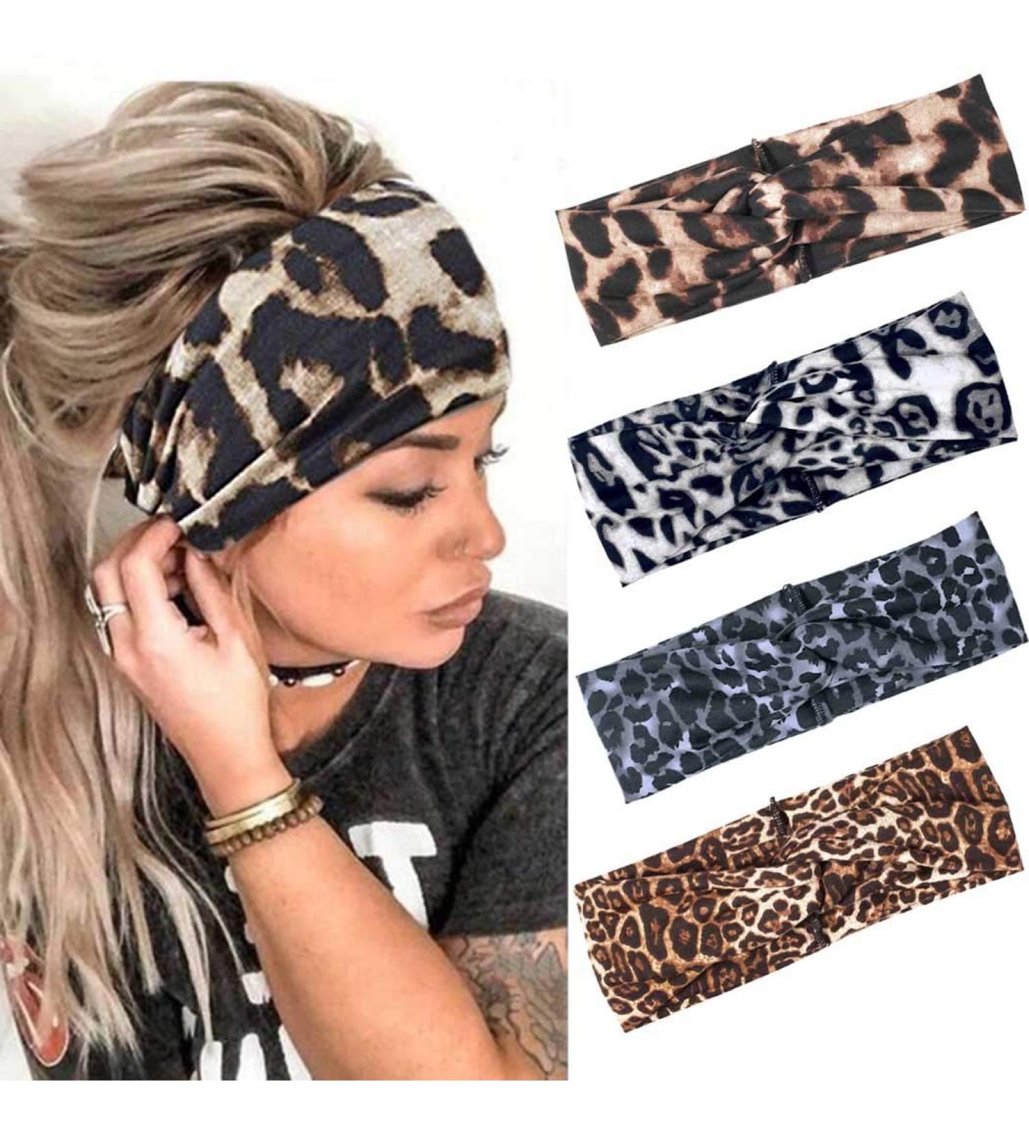Fashband Boho Leopard Print Headbands - Pack of 4 | Criss Cross Knotted Hair Bands for Women and Girls - Buy Online on GoSupps.com