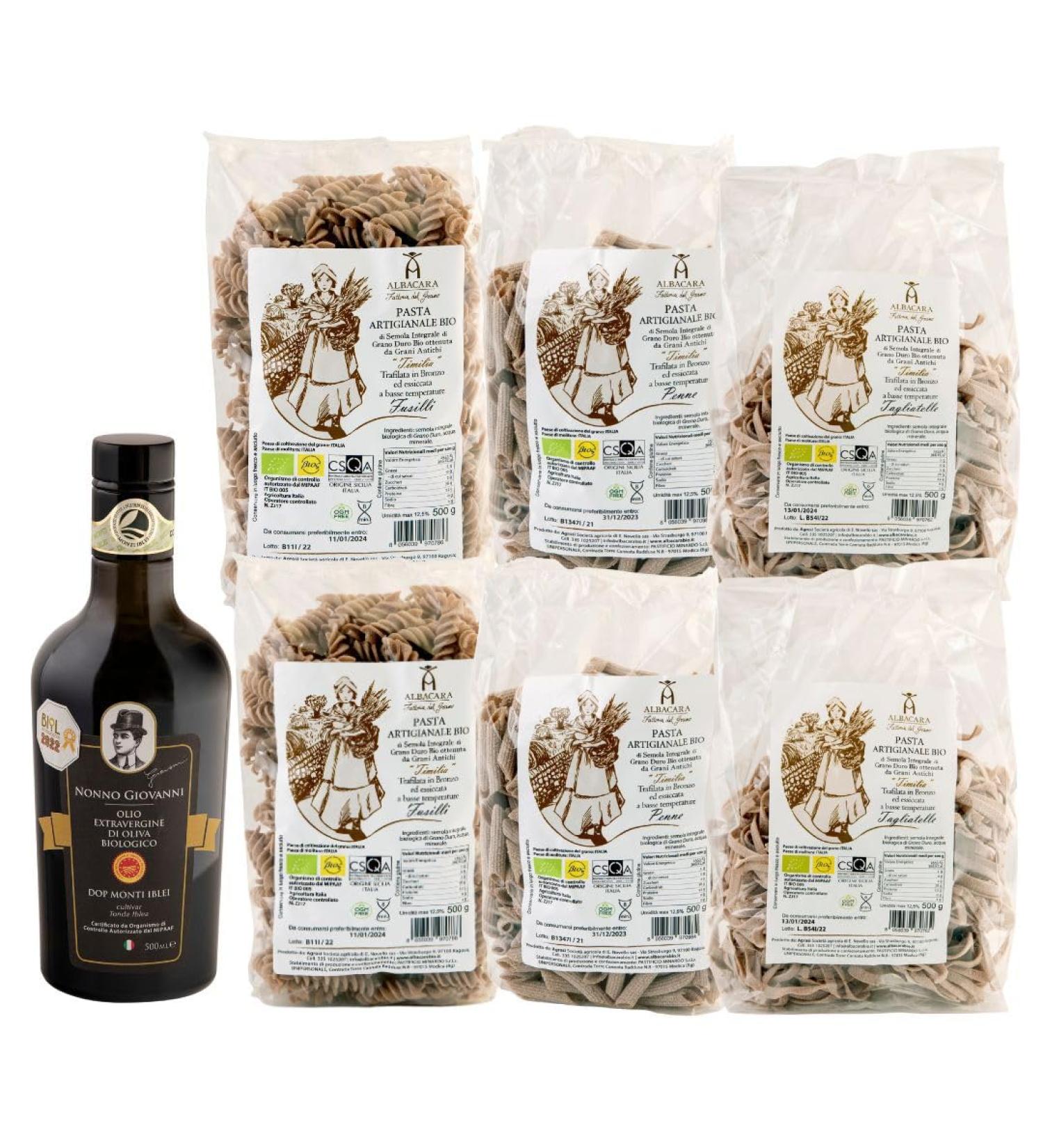 Albacara Bio Box-EVO Oil Grandfather Giovanni and Wholemeal Pasta with Ancient Grains of Sicily - Buy Online on GoSupps.com
