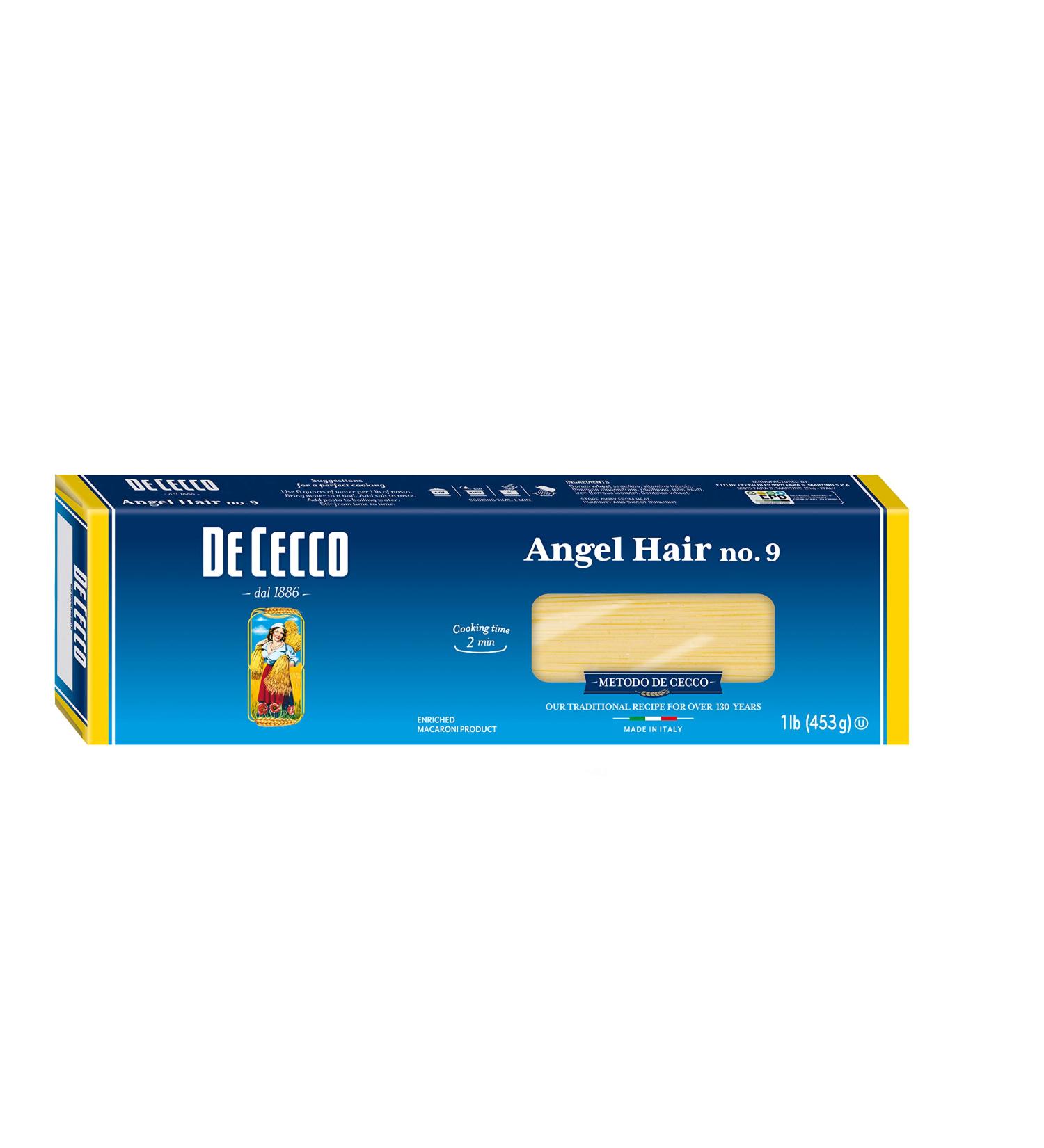 De Cecco Pasta Angel Hair No.9 1 lb (Pack of 5) - 56g Serving Size - Premium Italian Pasta - Buy Online on GoSupps.com