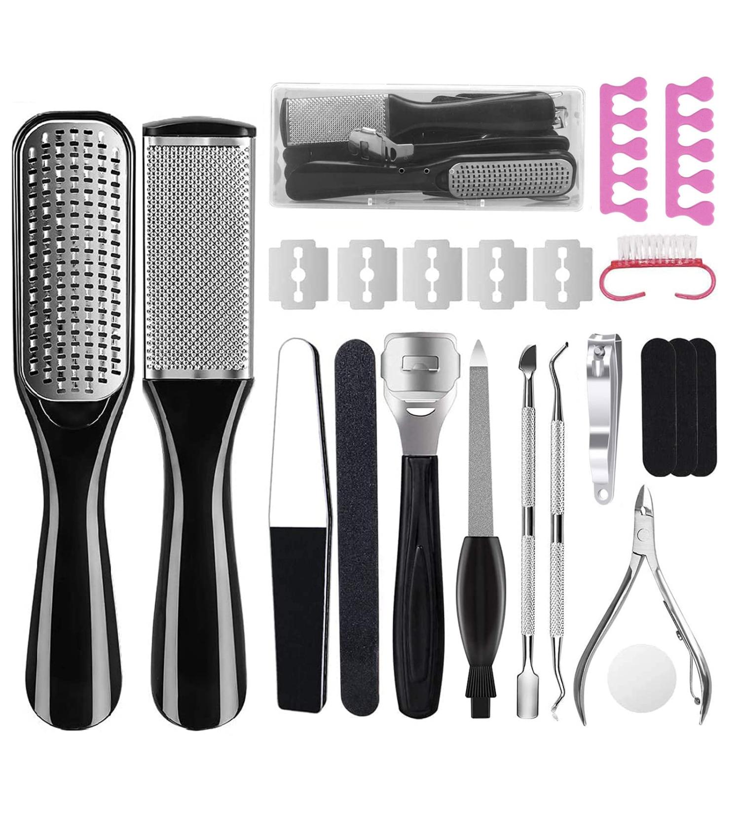 Synchain Professional Pedicure Kit - 22 in 1 Stainless Steel Foot File Scraper for Dead Skin Removal - Callus Remover & Nail Clipper Set - Foot Care Tool for Men and Women - Salon Quality at Home - Buy Online on GoSupps.com