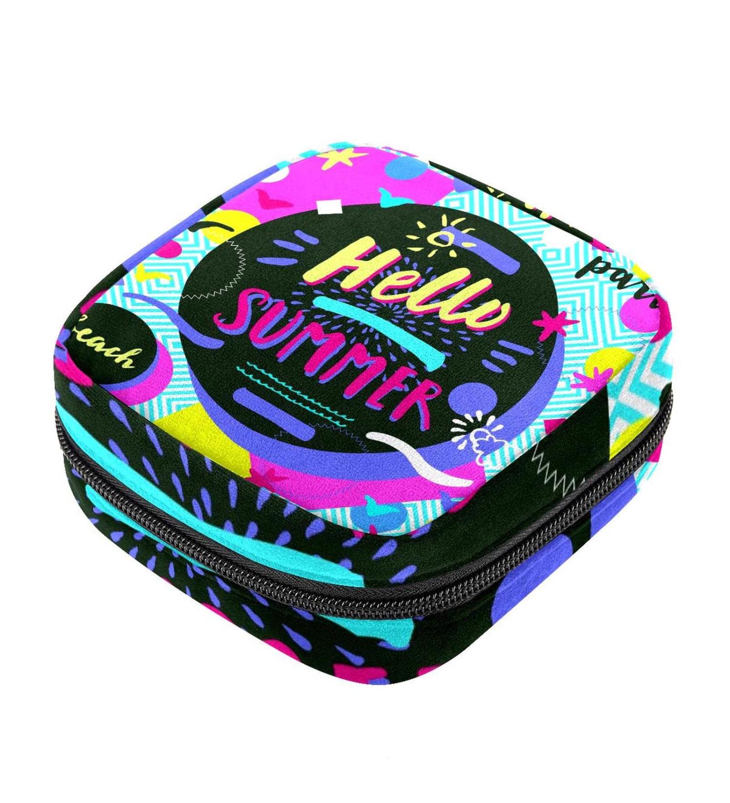 Hello Summer Beach Geometric Palm Menstrual Cup Storage Bag for Women & Teens - Perfect for First Periods - Buy Online on GoSupps.com