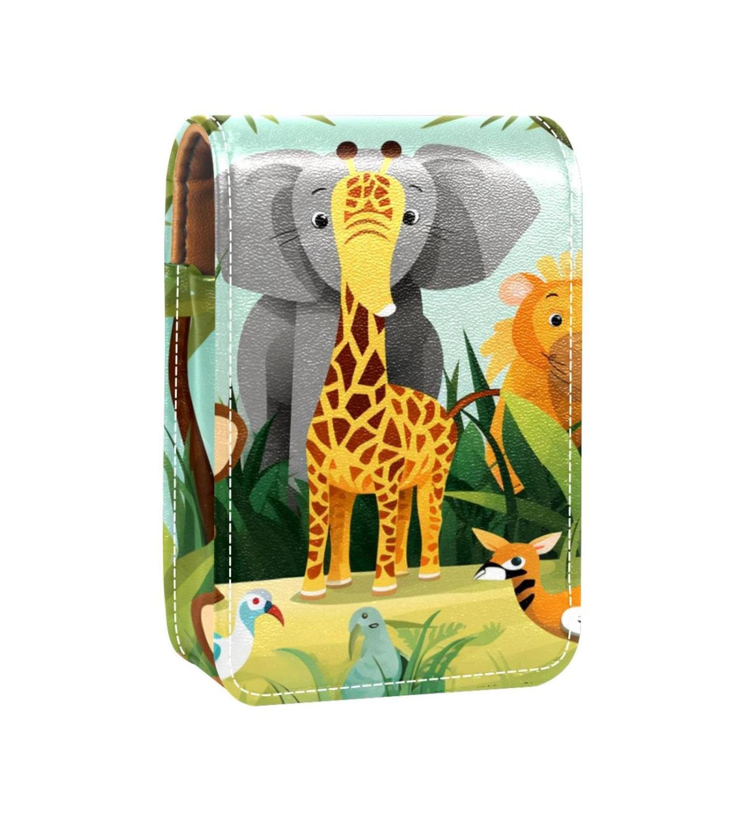 Shop Premium Zoo Cartoon Forest Animals Lipstick Case - Leather Lip Gloss Organizer with Mirror | Mini Holder for Travel - Buy Online on GoSupps.com