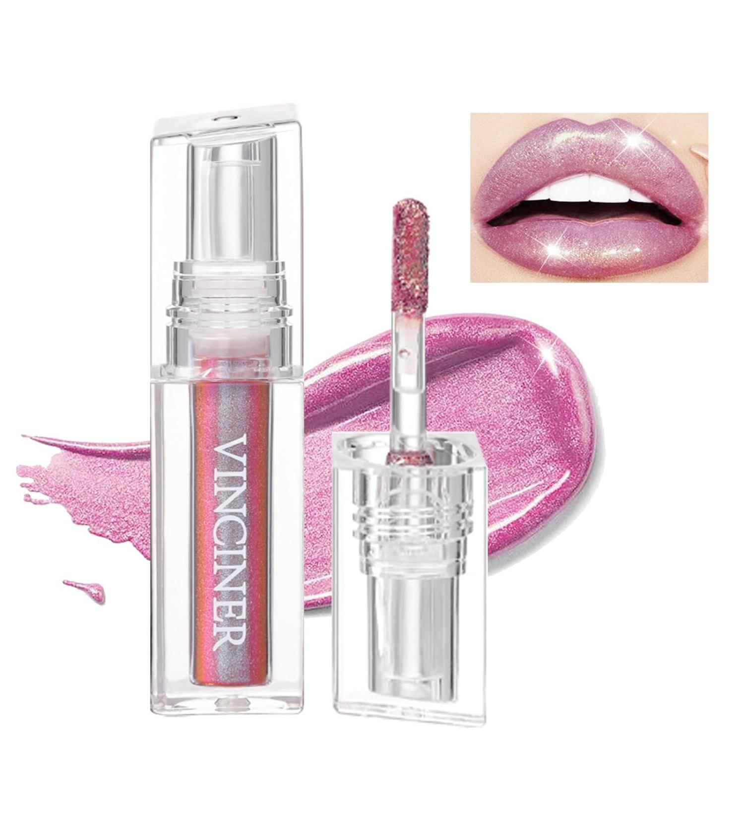 Buy Pink Glitter Lipstick | Diamond Metallic Shimmering Liquid Lipstick | Long-Lasting Smudge-Proof Gloss | Aurora Glossy Makeup - Buy Online on GoSupps.com