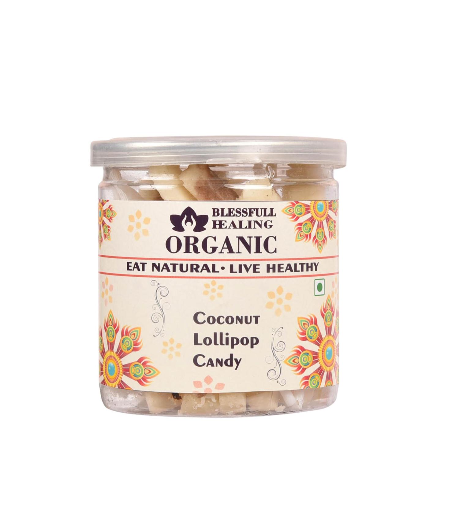 Blessfull Healing Organic Coconut Lollipop Candy 200 Gram Airtight Container (Packing May Vary)