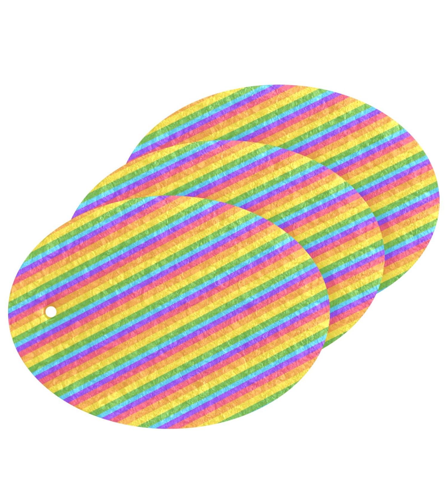 3-Pack Cleaning Kitchen Sponges Oval Bright Rainbow Stripes Kitchen Cellulose Dishwashing Wood Pulp Cotton - Buy Online on GoSupps.com