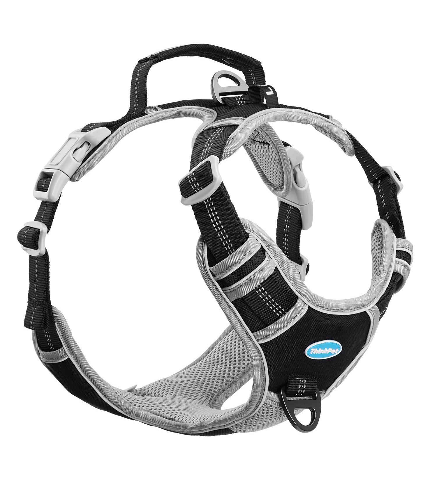 Thinkpet Anti Pull Dog Harness - Adjustable No-Choke Design Reflective Breathable Control Handle - Size L Black - 1 Pack - Buy Online on GoSupps.com