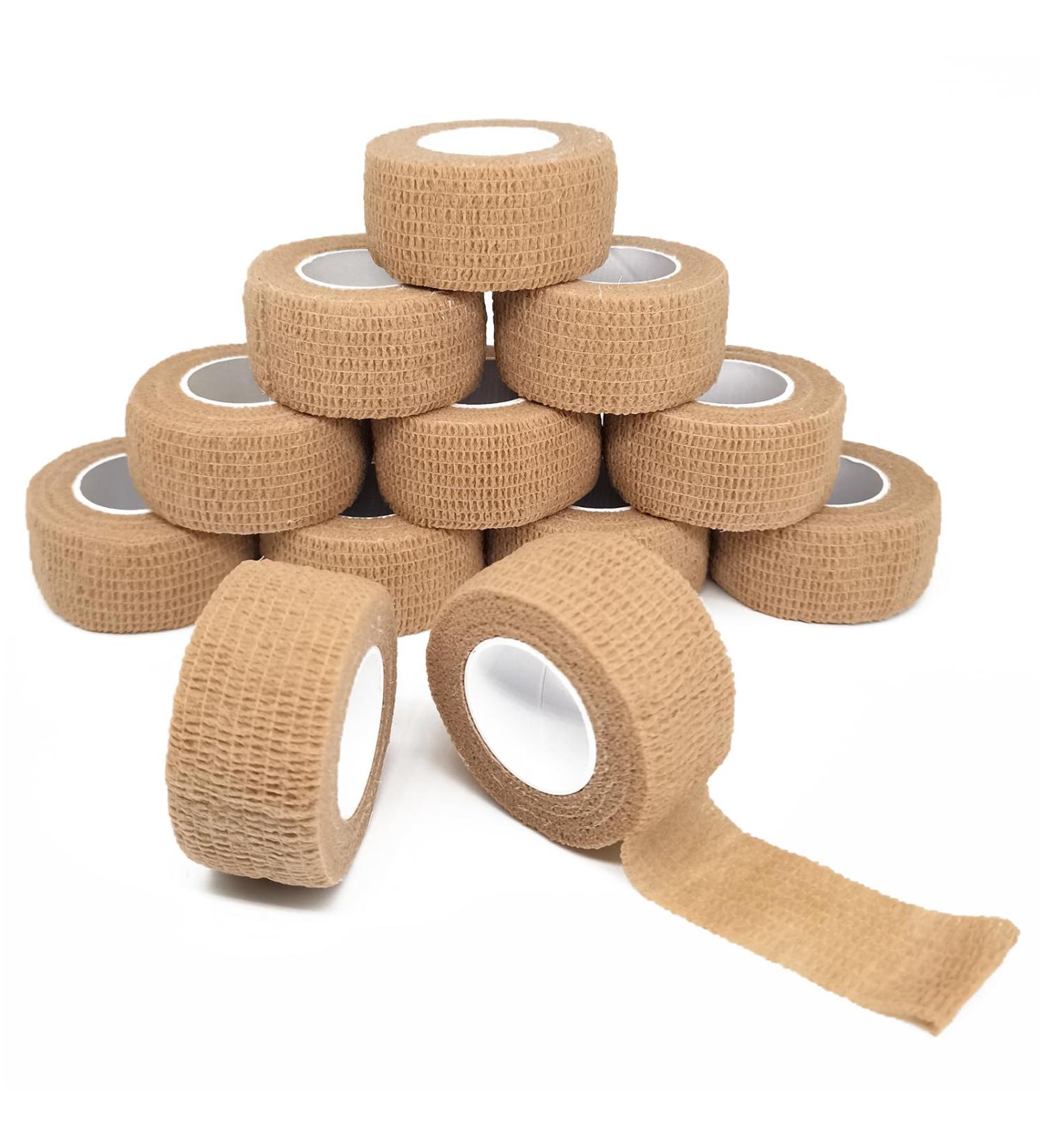 12 Rolls Self-Adhesive Sport Bandage - Elastic Cohesive Tape for Fingers & Toes | 2.5cm x 4.5m Skin Colors - International Shipping - Buy Online on GoSupps.com