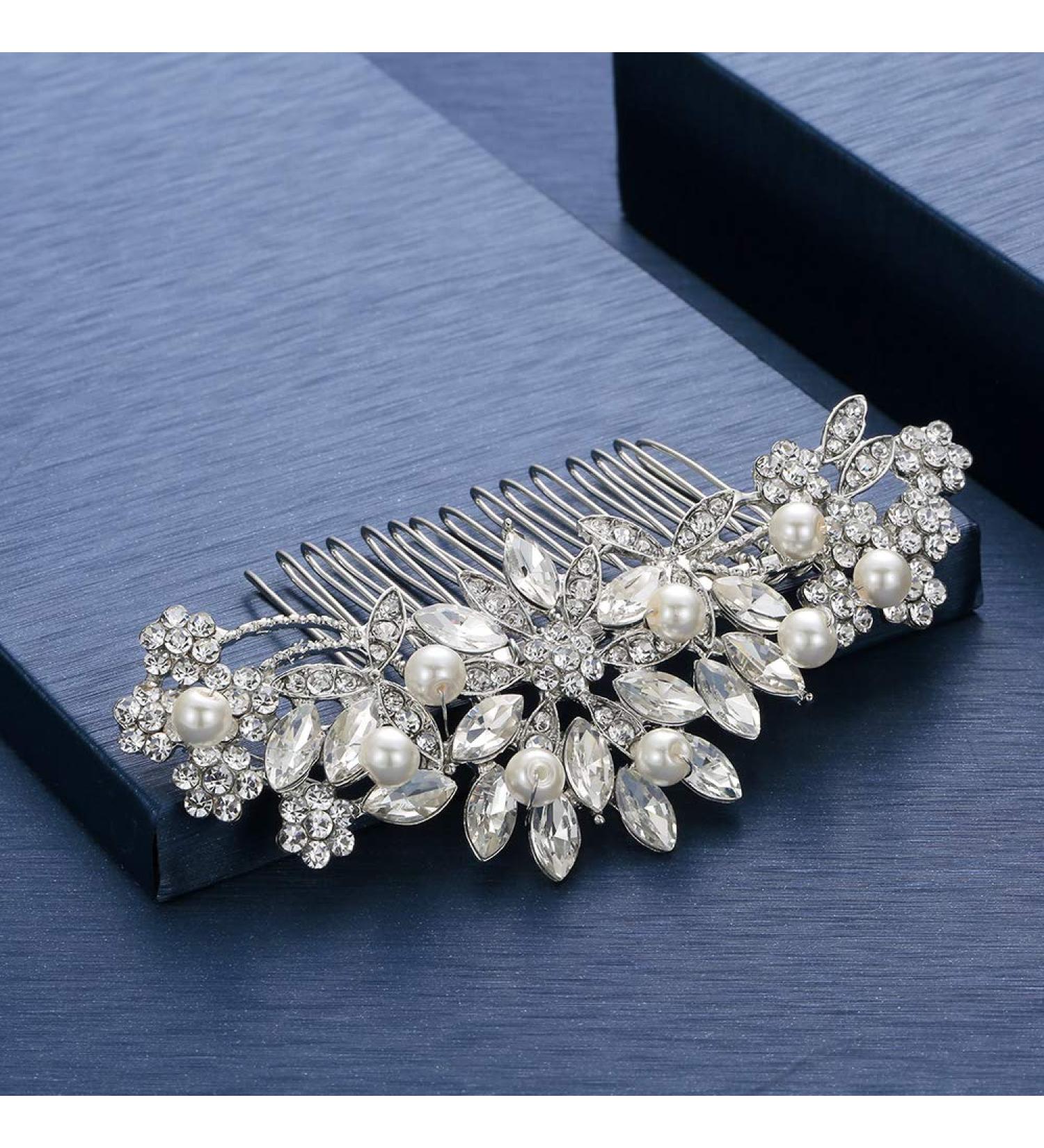 Hapibuy Crystal Wedding Hair Comb | Bridal Headpiece with Pearls | Silver Hair Accessories - Buy Online on GoSupps.com