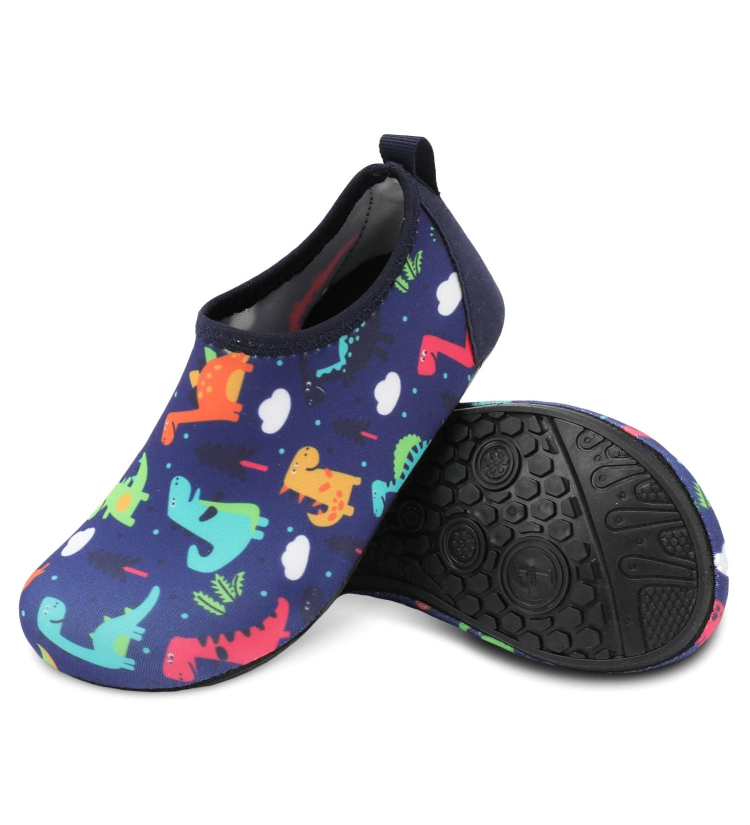 JIASUQI Kids Water Shoes - Quick Dry Aqua Socks for Beach & Pool - Navy Dinosaur Design - Size 10.5/11 UK Child - Buy Online on GoSupps.com