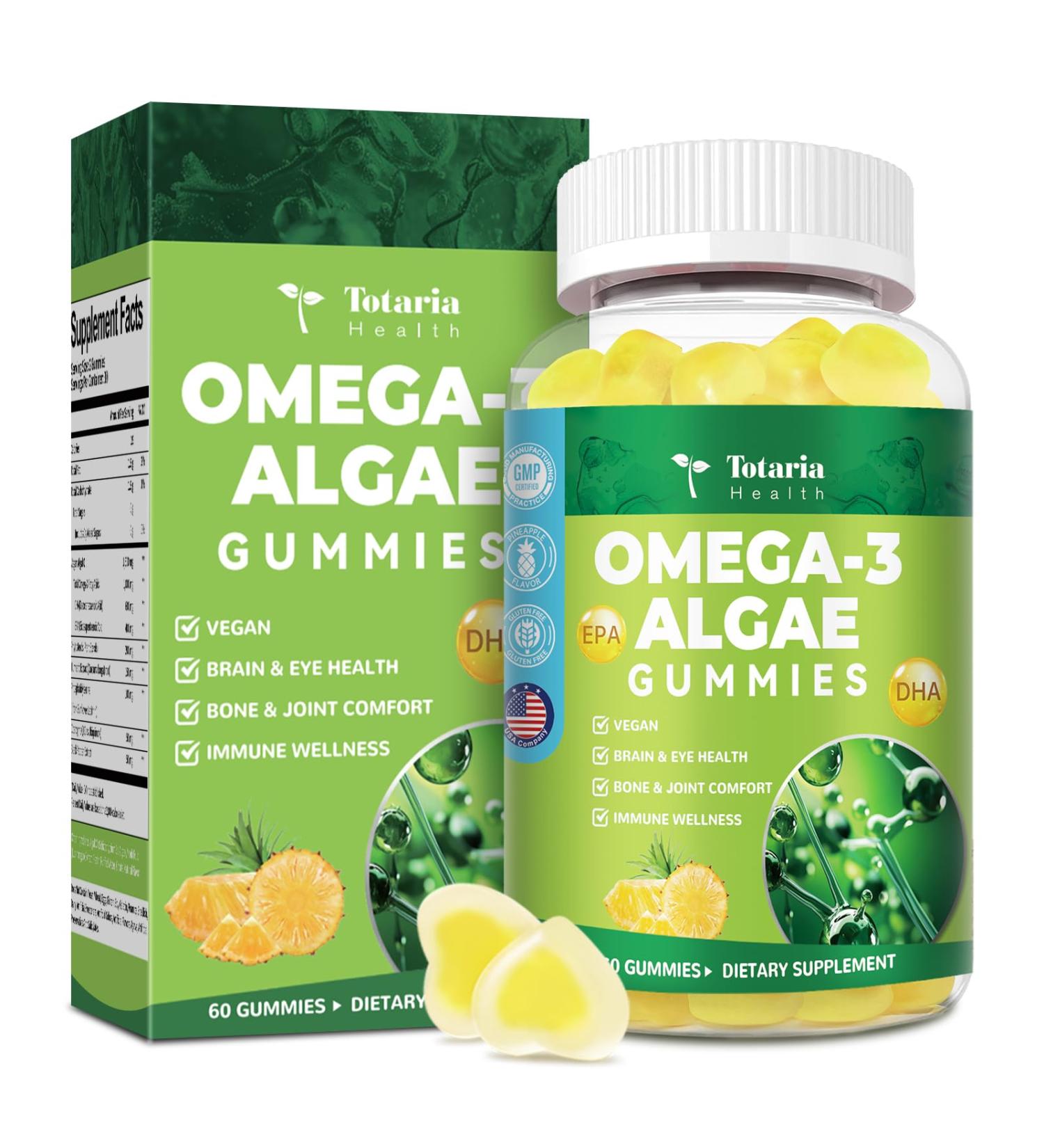 10-in-1 Vegan Omega-3 Gummies 1500mg with DHA 600mg, EPA 400mg, Phytosterols, Turmeric, CoQ10, Phosphatidylserine, Monk Fruit, Algae Omega 3 Supplement Fish Oil Alternative for Adults & Teens - 60 Cts - Buy Online on GoSupps.com