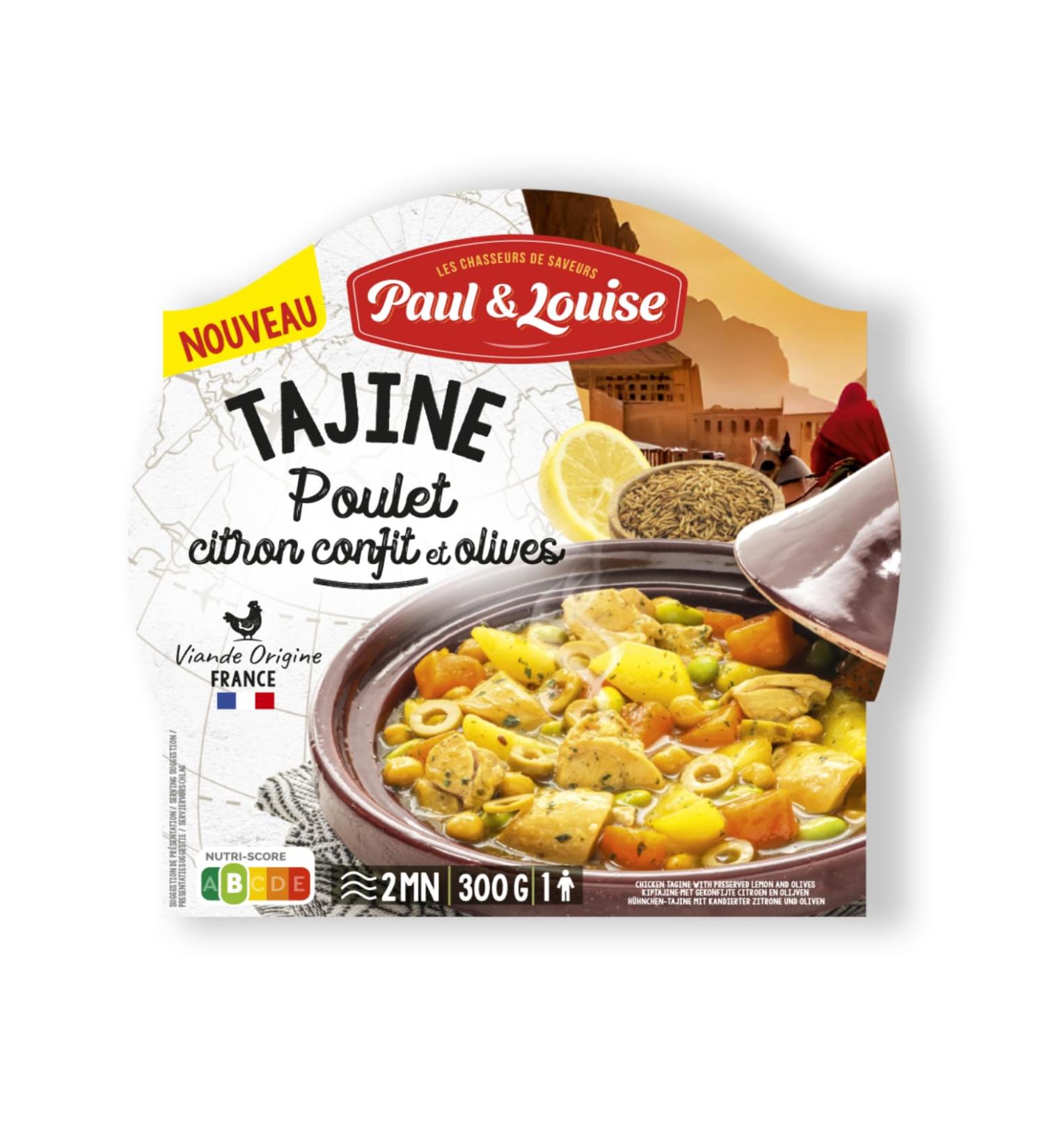 Paul & Louise -Tagine Chicken confit lemon and olives 300g Ready in 2 min - 100% meat origin France - Recipe du Monde - Buy Online on GoSupps.com