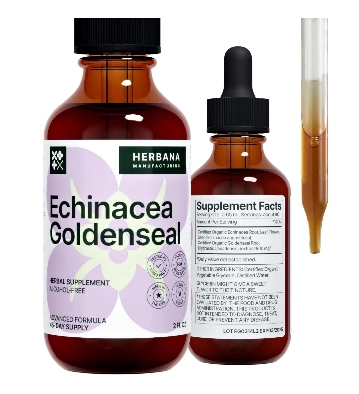 Echinacea and Goldenseal 2 fl oz Liquid Extract - Natural Herbal Supplement - Immune Support Drops - Enhance Sleep | Boost Energy - High Potency - 45-Day Supply - Buy Online on GoSupps.com