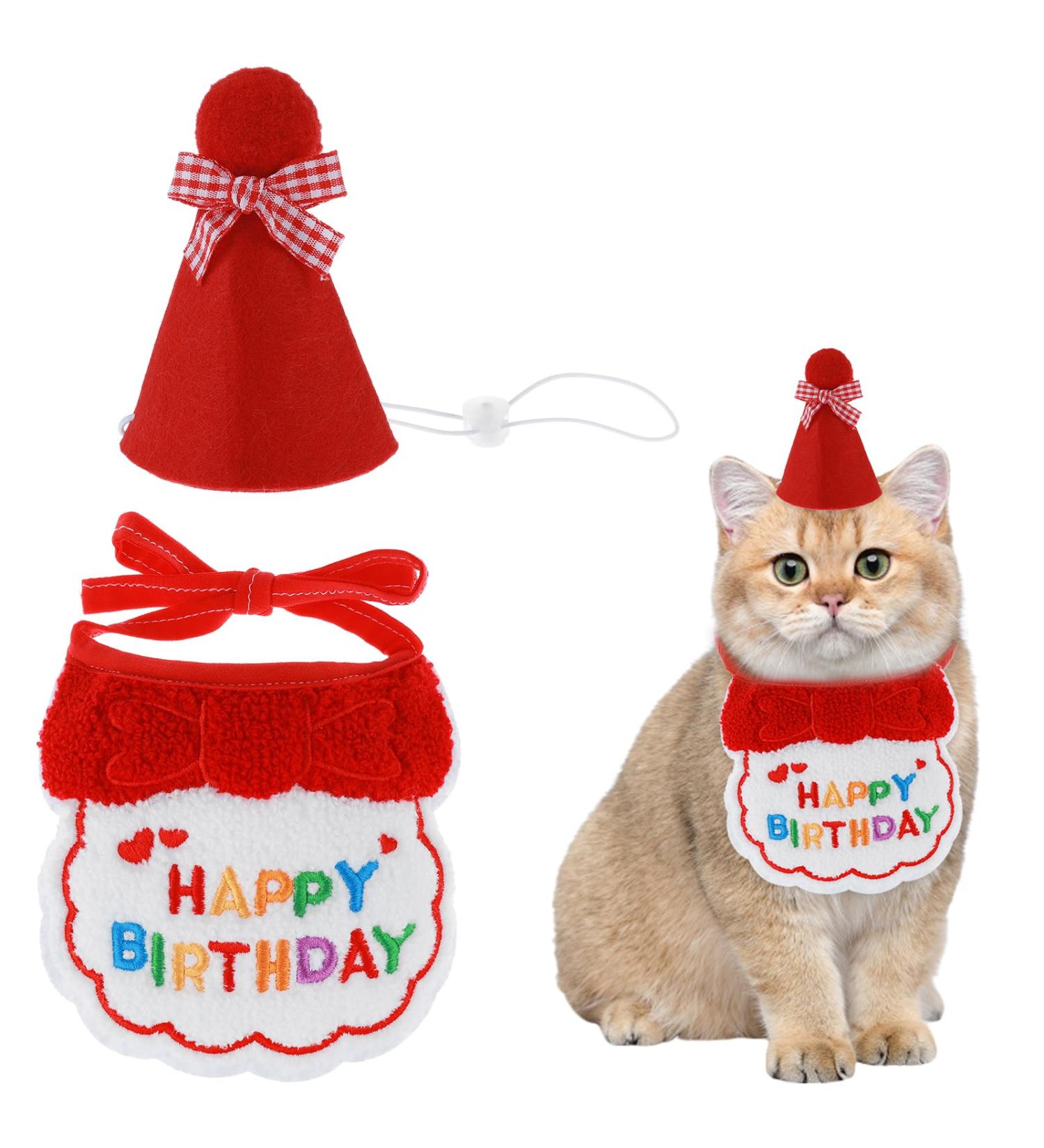 Amaxiu Small Dog Cat Birthday Hat Scarf Set Cute Pet Birthday Bandana Party Supplies Puppy Happy Birthday Decorations Embroidered Birthday Gift for Girls Boys Kitten Dog (Red) - Buy Online on GoSupps.com