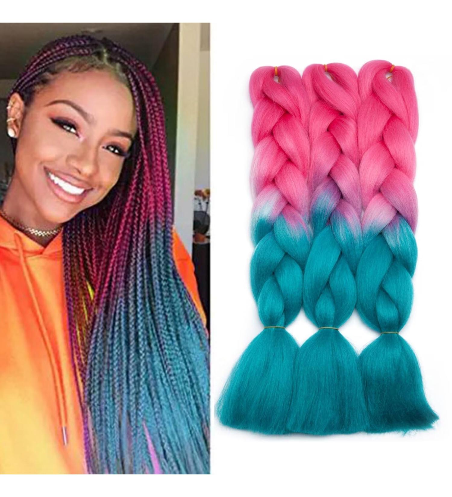 Tess Braids Extensions Blue 60 cm | Jumbo KanCalon Ombre Hair Braids for Box Braids - 100g Bundle (1 Piece Rosa/Blue) - Buy Online on GoSupps.com