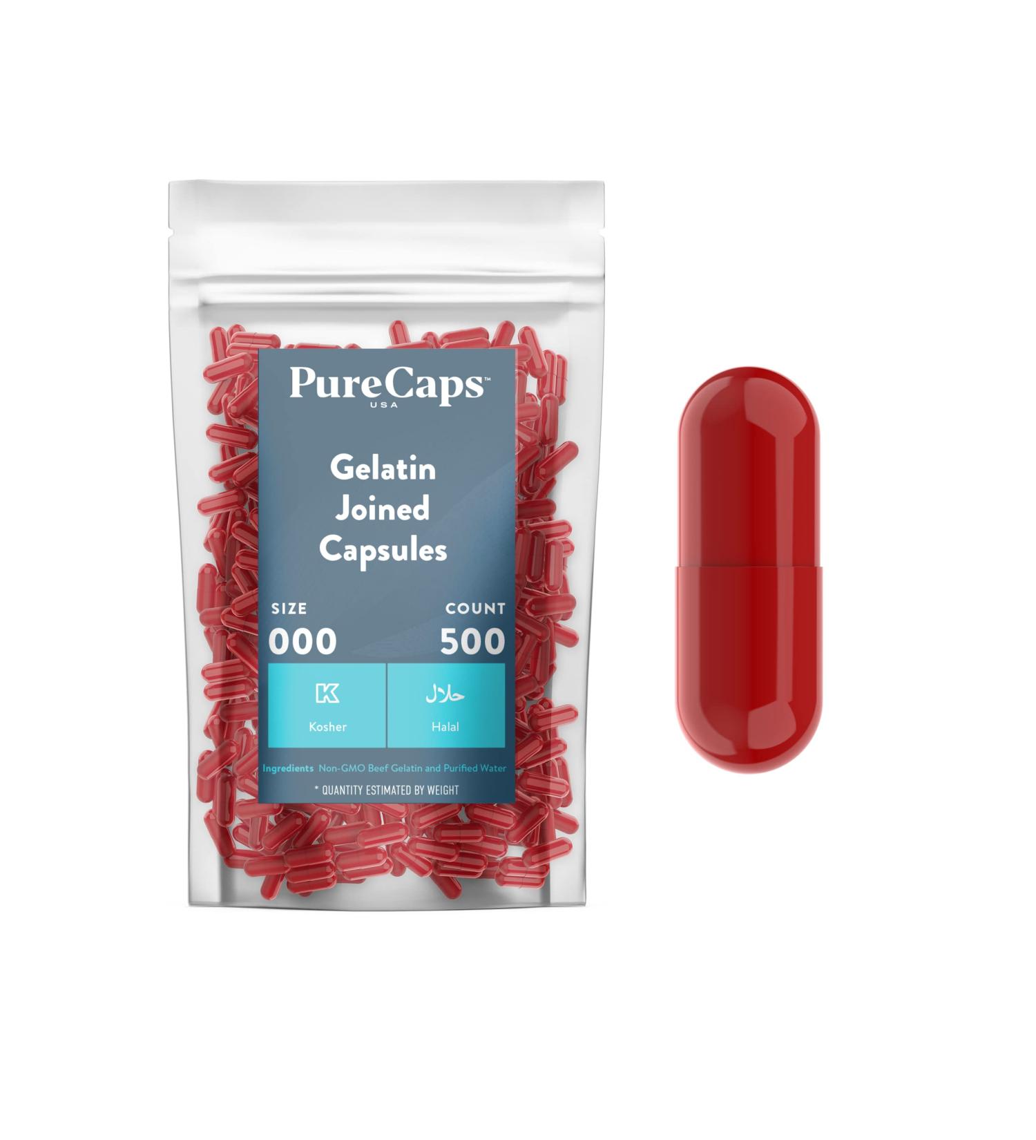 PurecapsUSA Empty Red Gelatin Pill Capsules - Size 000, 500 Count - Fast Dissolving & Preservative Free - Natural Ingredients - Pack of 1 - Buy Online on GoSupps.com