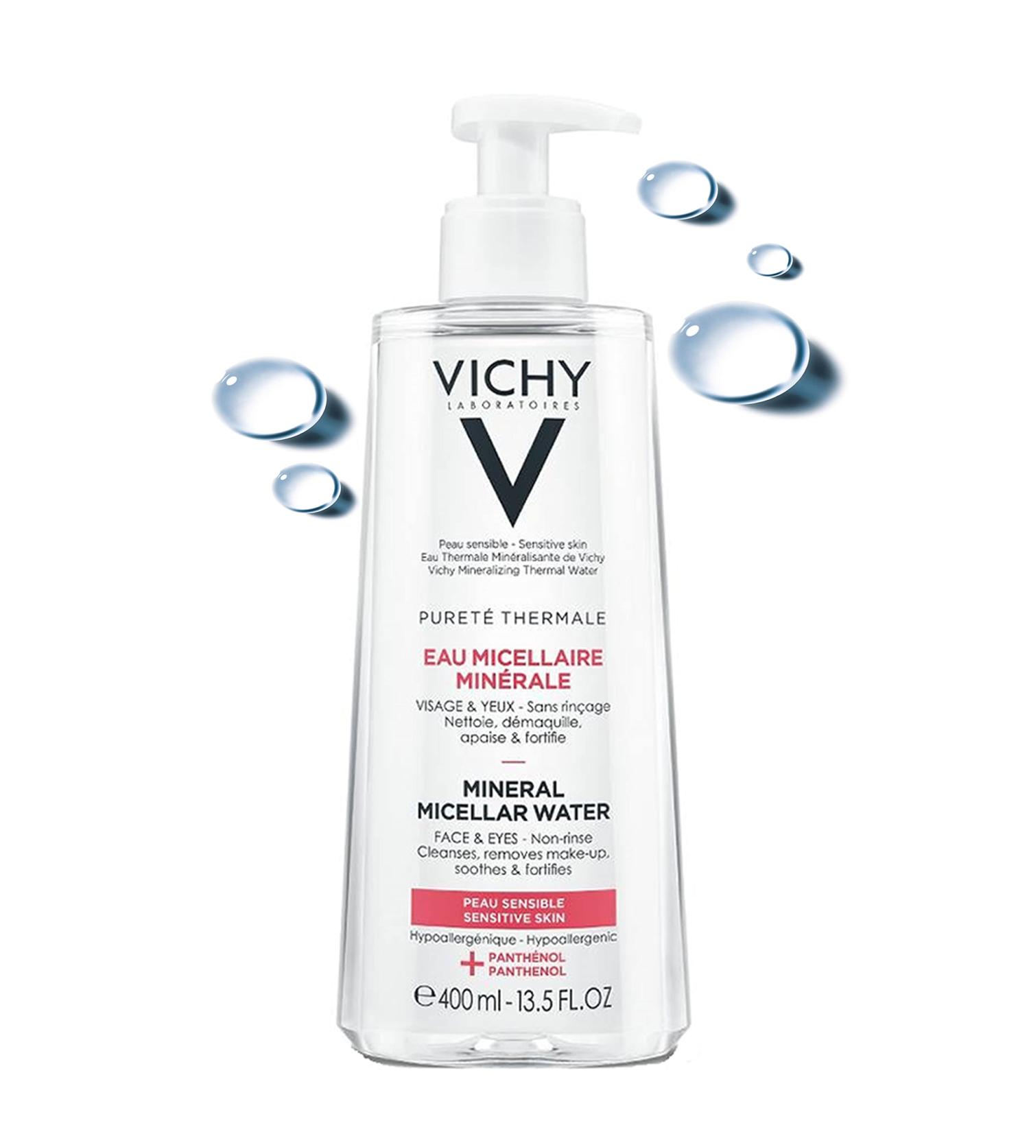 Vichy Puret Thermale One Step Micellar Water 13.52 Fl. Oz - Alcohol Free Makeup Remover & Toner with Vitamin B5 for Sensitive Skin - Buy Online on GoSupps.com