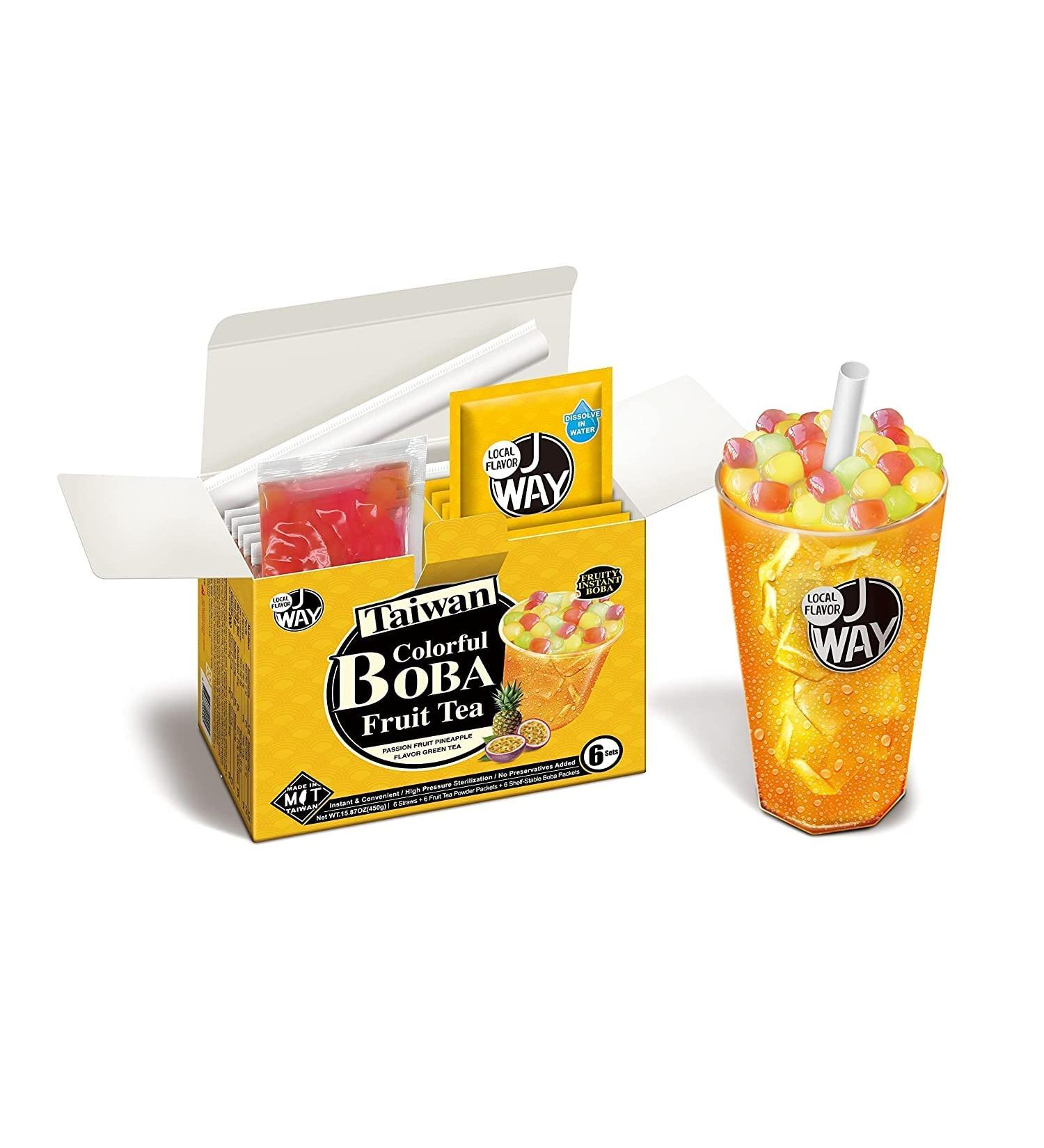 J WAY Instant Passionfruit Pineapple Green Tea Kit with Colorful Tapioca Boba - 6 Servings, Paper Straws Included - Buy Online on GoSupps.com