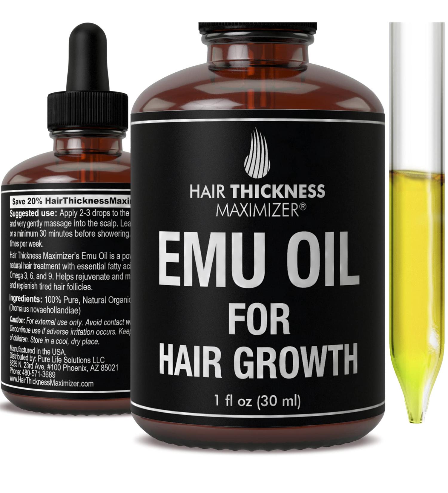 Organic EMU Oil for Hair Growth - Omega 3 6 9 Treatment to Stop Hair Loss & Thicken Hair - 1oz Serum for Men & Women by Hair Thickness Maximizer - Buy Online on GoSupps.com