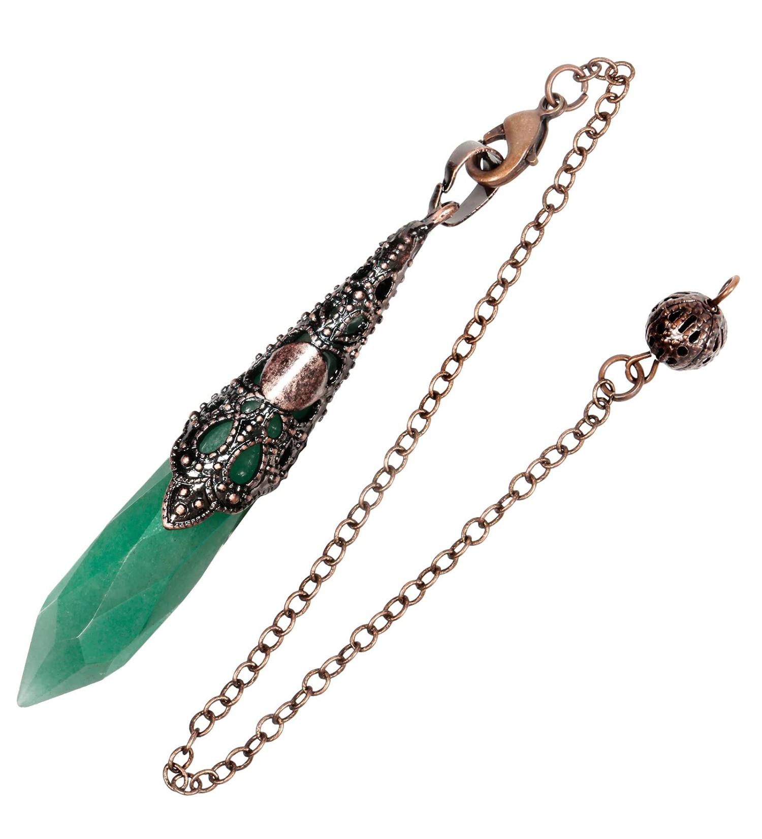 Kyeygwo Green Aventurine Reiki Healing Stone Pendulum Necklace | Vintage Chain Gemstone Quartz for Divination & Meditation - Perfect for Men & Women - Buy Online on GoSupps.com
