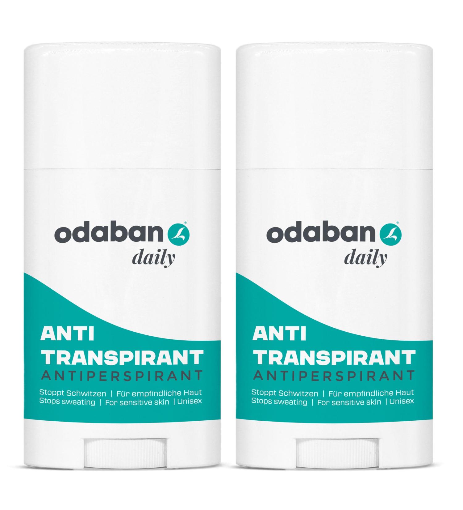  ODABAN ANTIPERPSPIRANT Odaban Daily 2-Pack Antiperspirant Deodorant Sticks 2 x 60g | Deodorant against perspiration cares for the skin | Discreet unisex fragrance | Suitable for sensitive skin and many - Buy Online on GoSupps.com