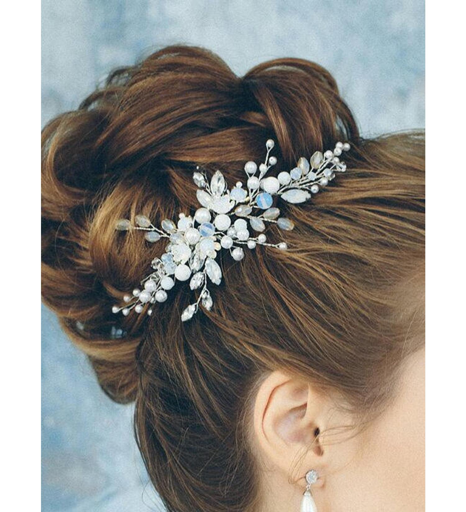 Kercisbeauty Vintage Wedding Light Blue Pearl Rhinestones and Crystal Side Headband for Bride Bridesmaids Headpiece for Prom Bun Hair Accessory (Rose Gold) - Buy Online on GoSupps.com