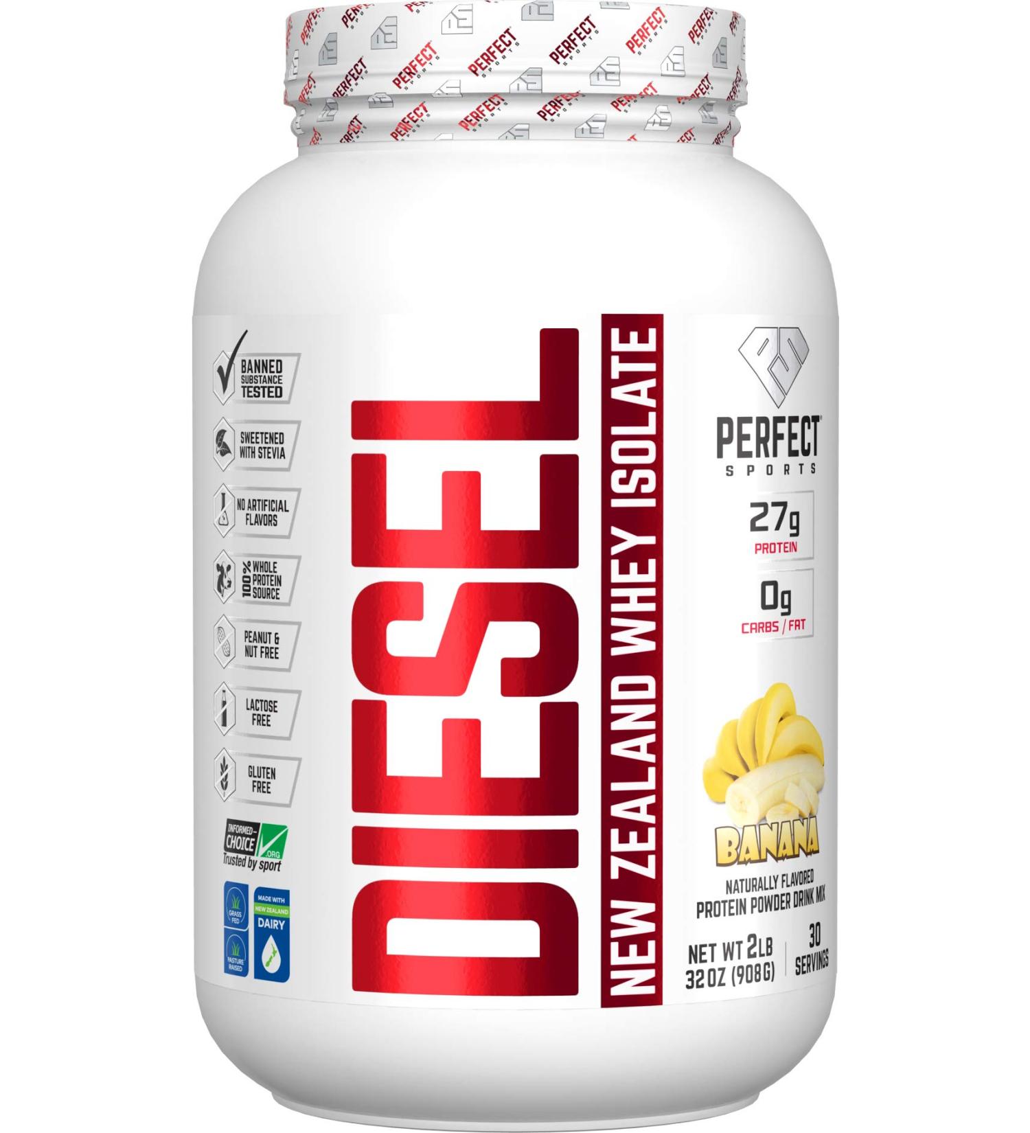 PERFECT Sports Diesel 100% New Zealand Whey Isolate Grass-Fed & Pasture Raised 2LB Banana