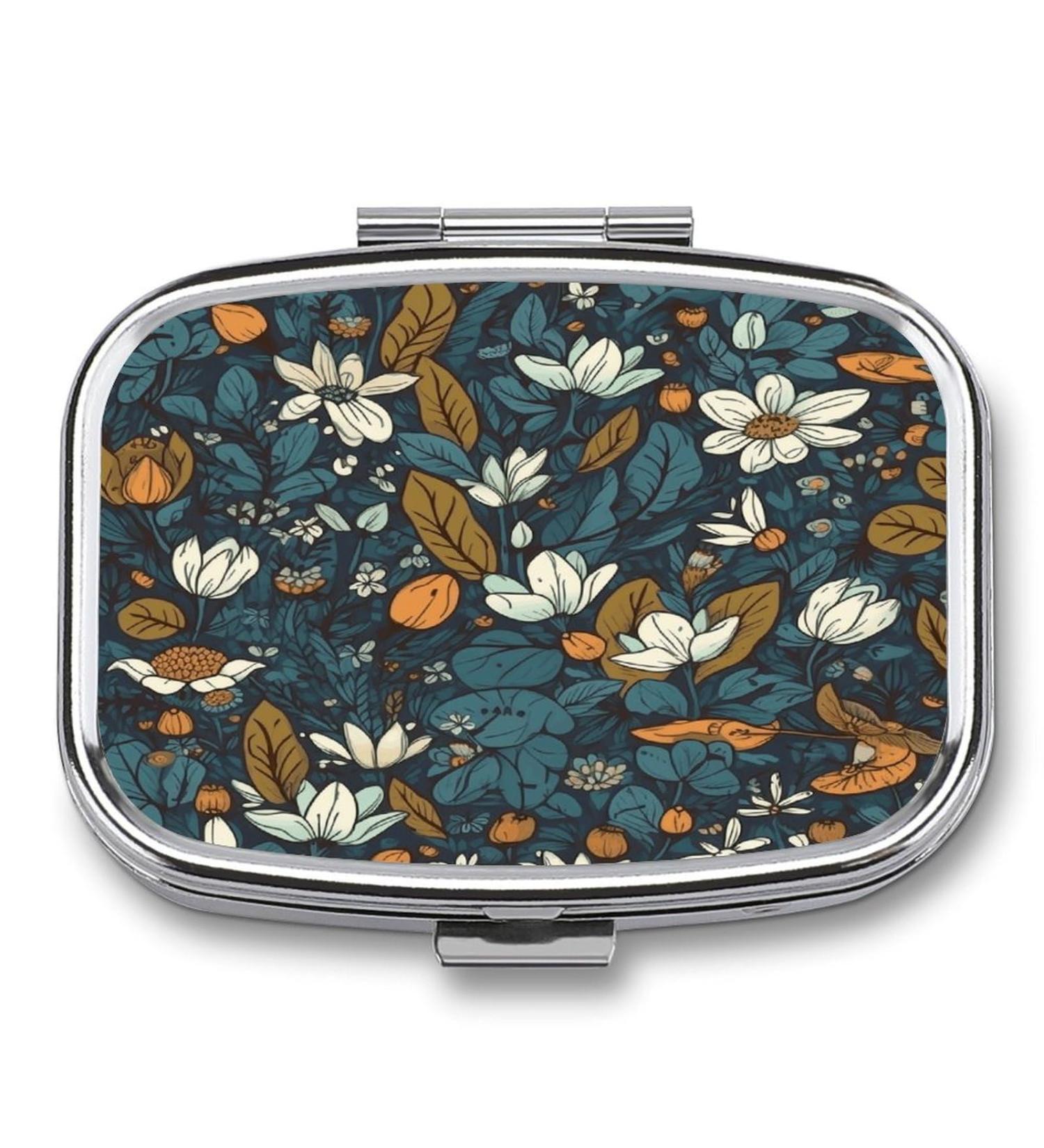 Pill Box Wild Nature Print - 2 Compartment Portable Pill Organizer | Decorative Metal Case for Pocket & Purse - Buy Online on GoSupps.com