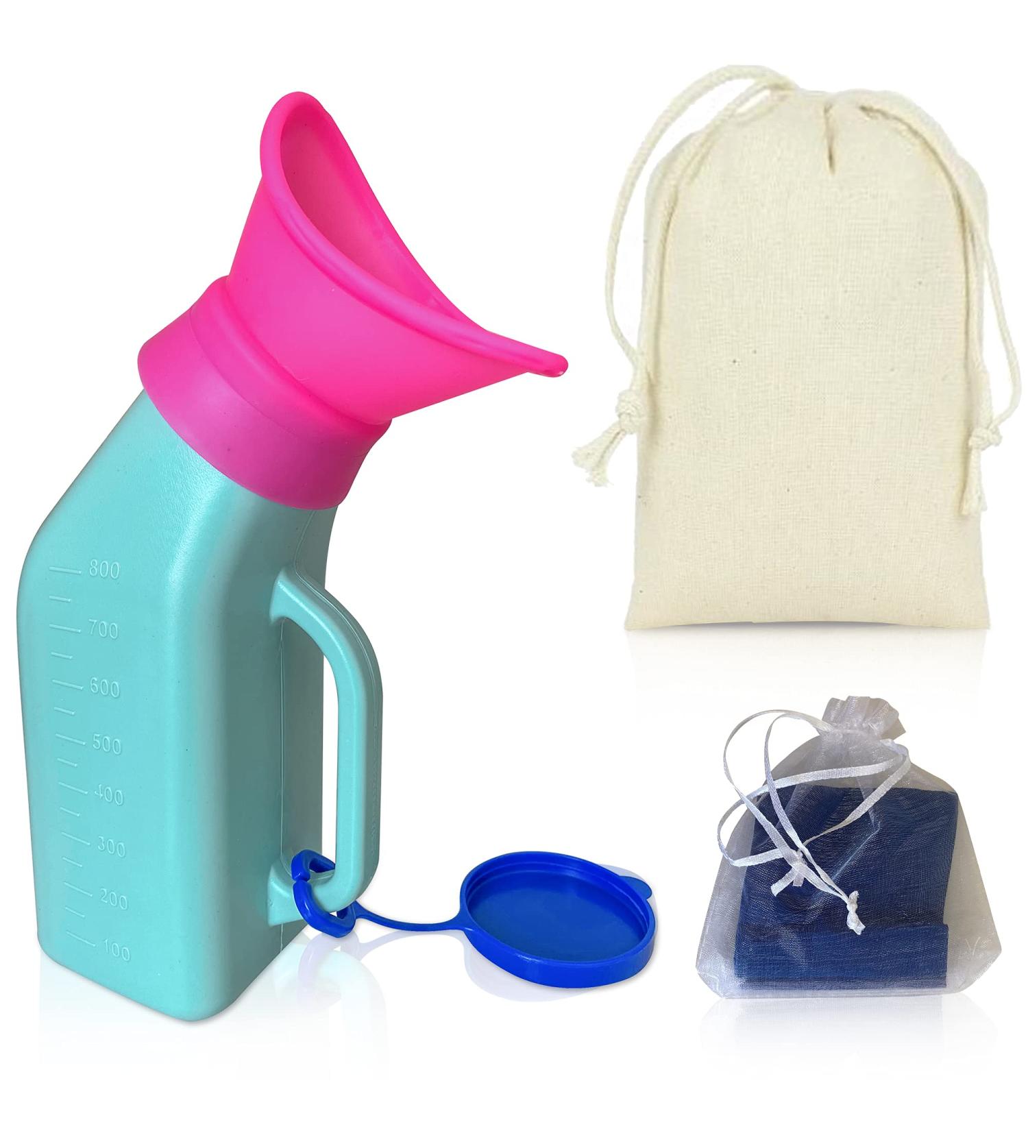 MINION Portable Urinal for Women and Men - Travel Porta Potty for Camping, Hiking & Travel - Adult Travel Potty with Male and Female Attachments - Includes Bag and Handkerchiefs - Buy Online on GoSupps.com