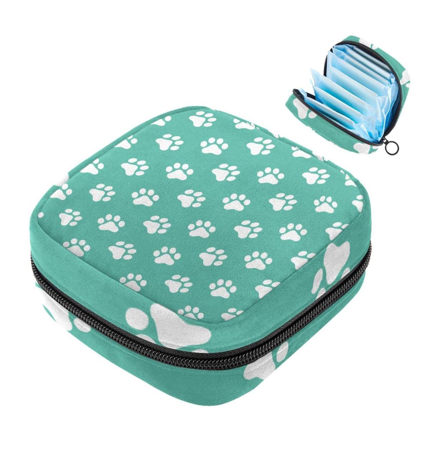 Womens Dog Paw Pattern Tampon Storage Bag | Stylish Multi-Pocket Binding-Up Bags for Menstrual Care - Buy Online on GoSupps.com
