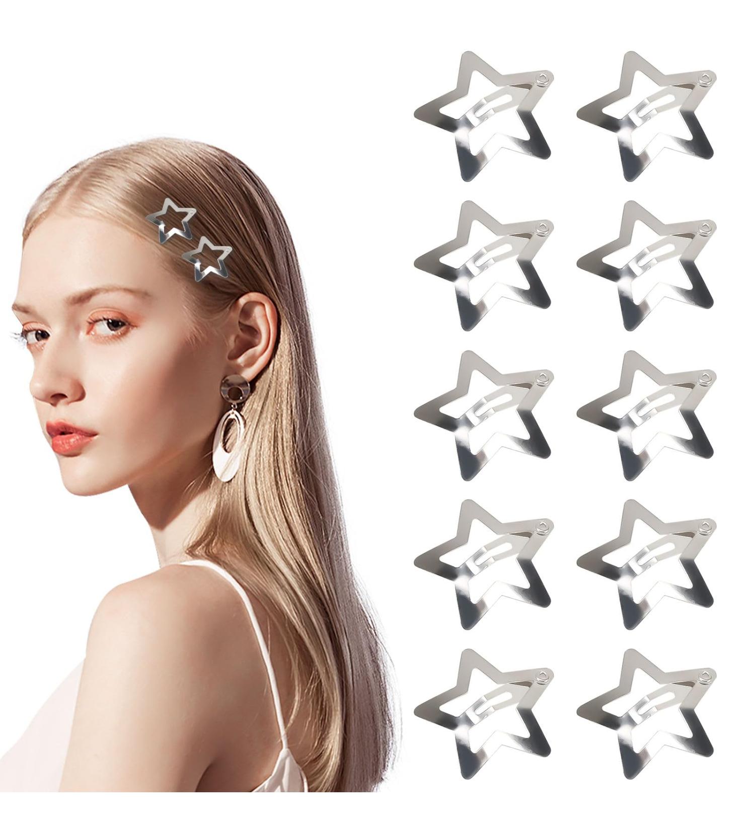 Punwey Star Hair Clips - 10-Piece Y2K Silver Glitter Hair Accessories for Girls & Women - Buy Online on GoSupps.com