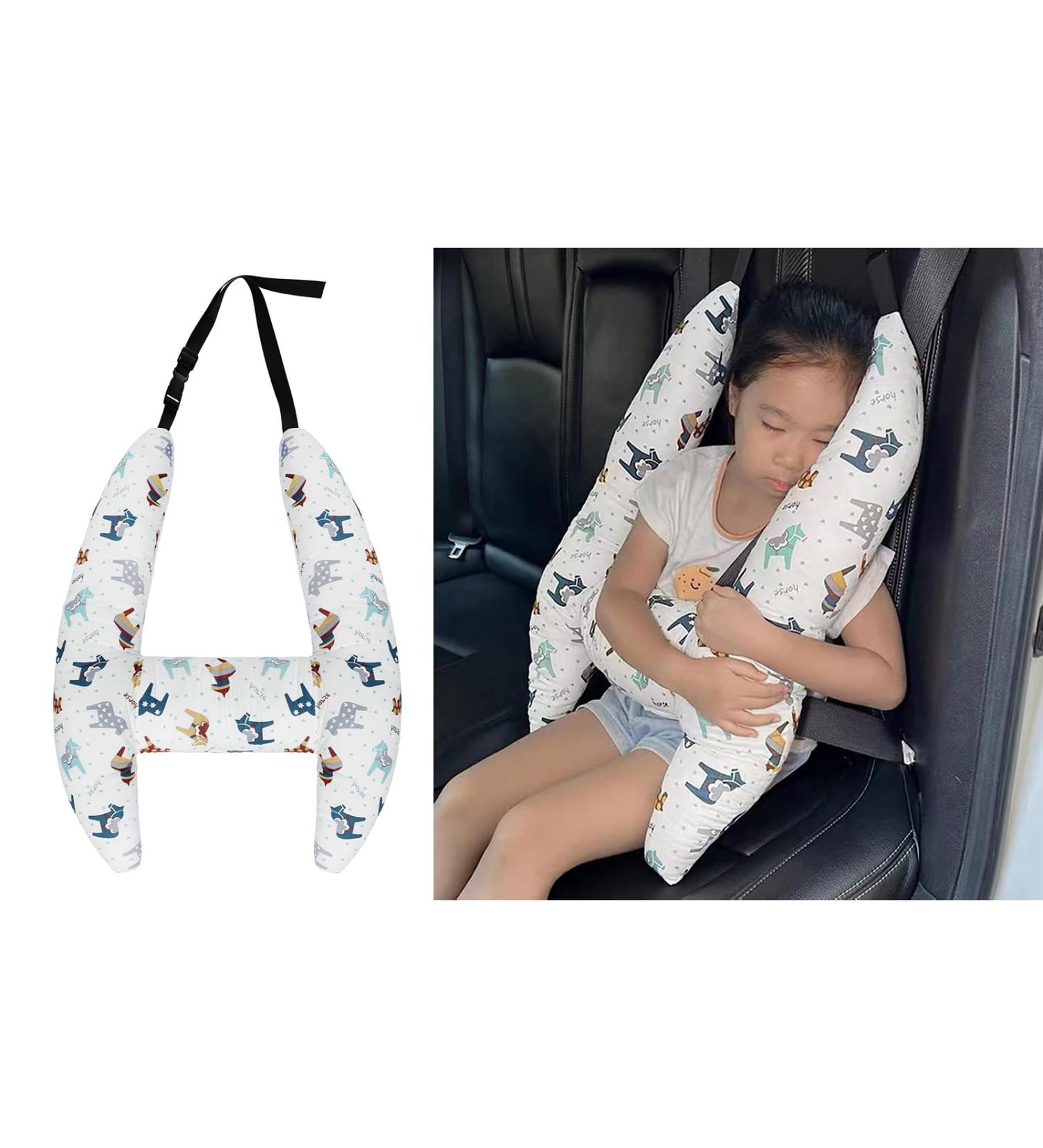 Qchomee Kids Car Travel Pillow | Seat Belt Cushion Head Neck Support for Car Safety - Adults & Children Headrest | White - Buy Online on GoSupps.com