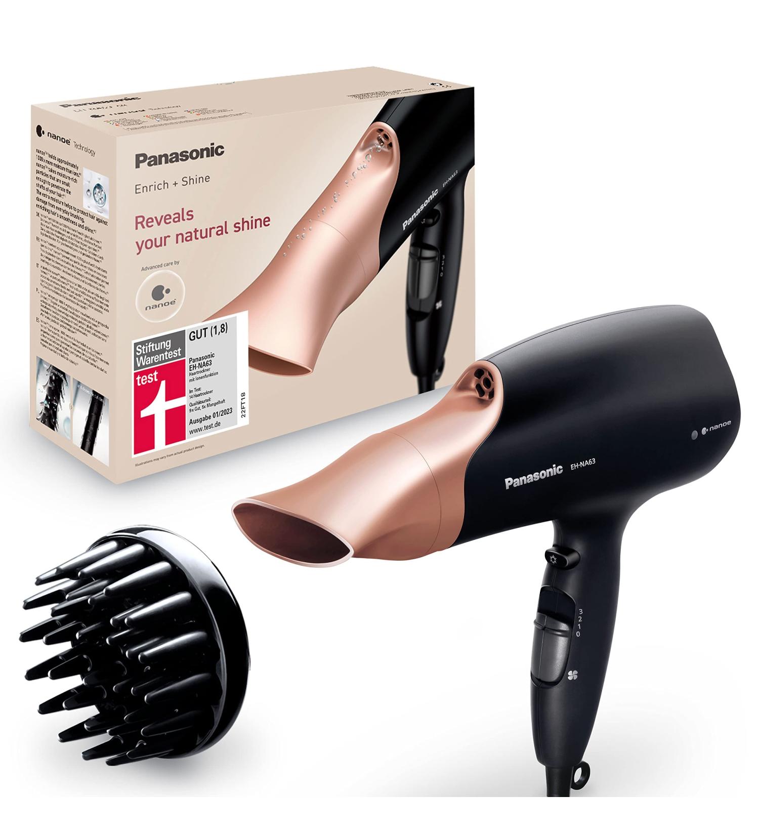 Buy Panasonic Hair Dryer EH-NA63CN with Nanoe Technology | 4 Heat & 3 Speed Levels | Black-Rose Gold | Dual Nozzles - Buy Online on GoSupps.com