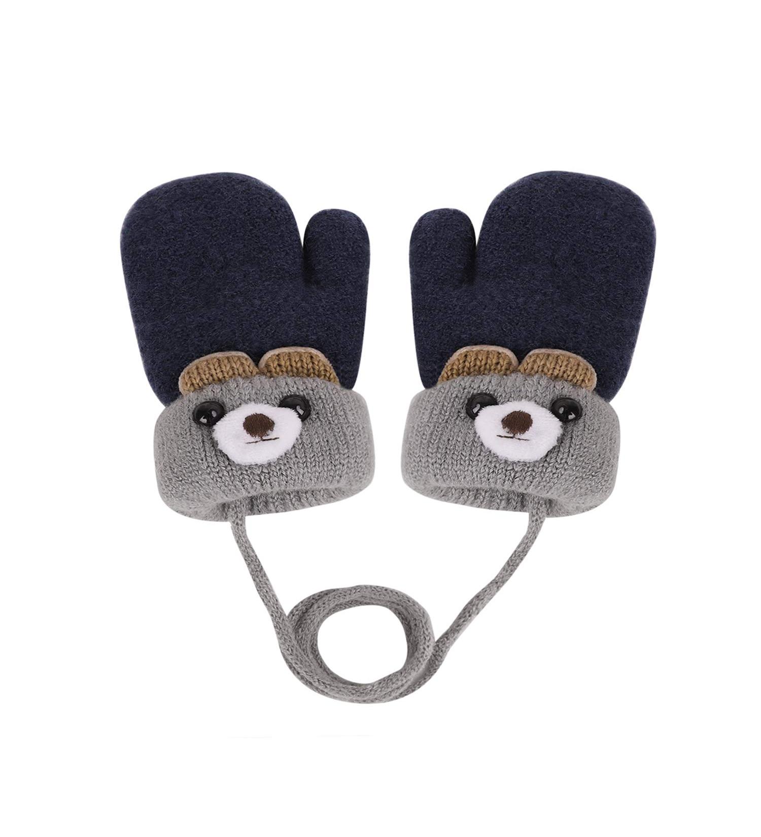 iEasey Cute Bear Baby Toddler Winter Mittens - Dark Blue | Fleece Knit Gloves for Boys & Girls 0-3 Years - Buy Online on GoSupps.com
