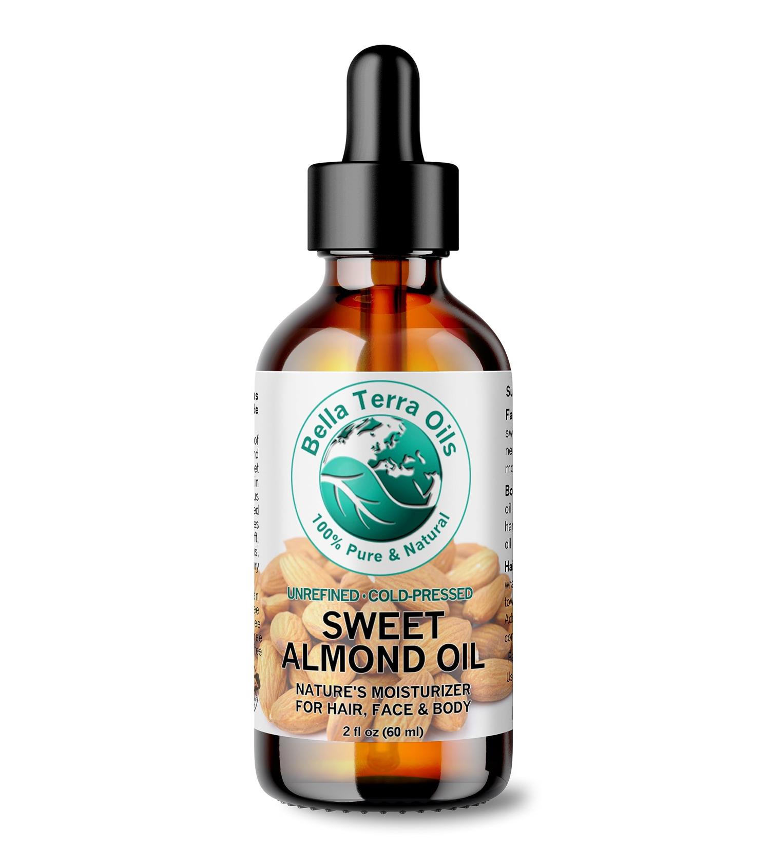 Sweet Almond Oil 2 oz 100% Pure Cold-pressed Unrefined Organic - Bella Terra Oils - Buy Online on GoSupps.com