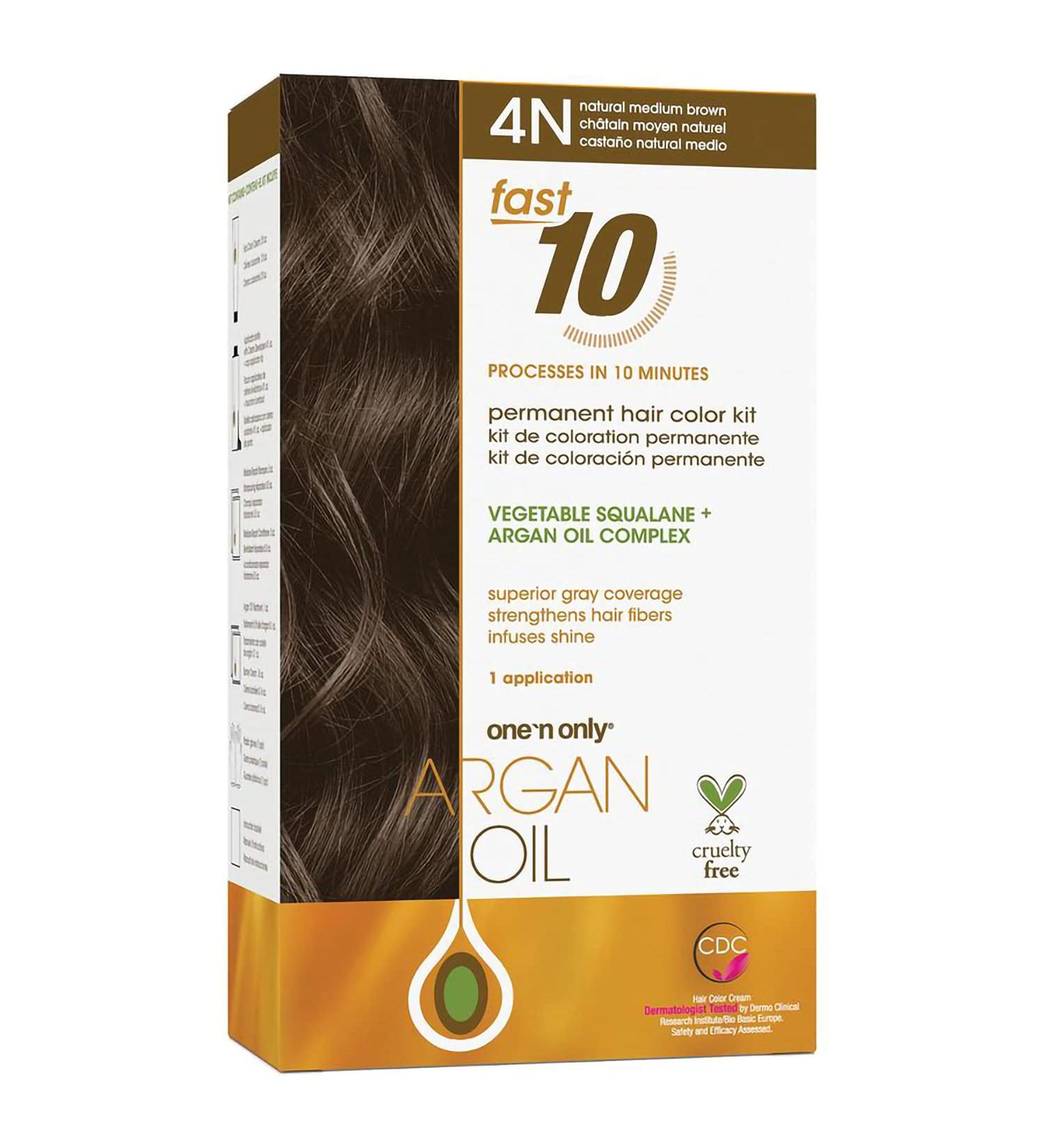 One 'n Only Argan Oil Fast 10 Permanent Hair Color Kit 4N Medium Brown - Gray Coverage in 10 Mins - Advanced Micro-Pigments - 1 Count - Buy Online on GoSupps.com