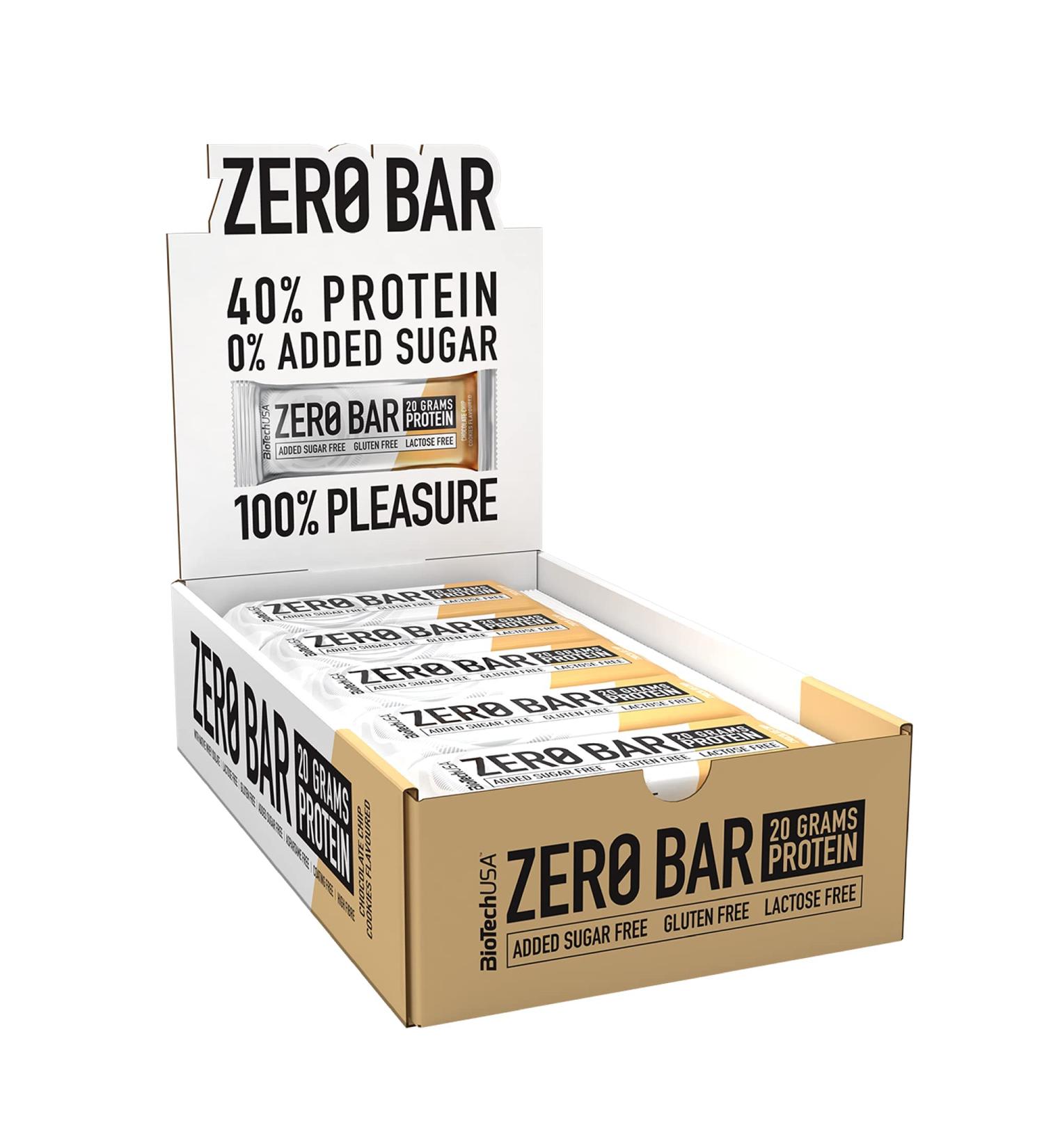 BiotechUSA Zero Bar Protein Snack - Sugar & Lactose Free | Crispy Chocolate Chip Cookies | Ideal for Diets & Workouts | 20x50g - Buy Online on GoSupps.com