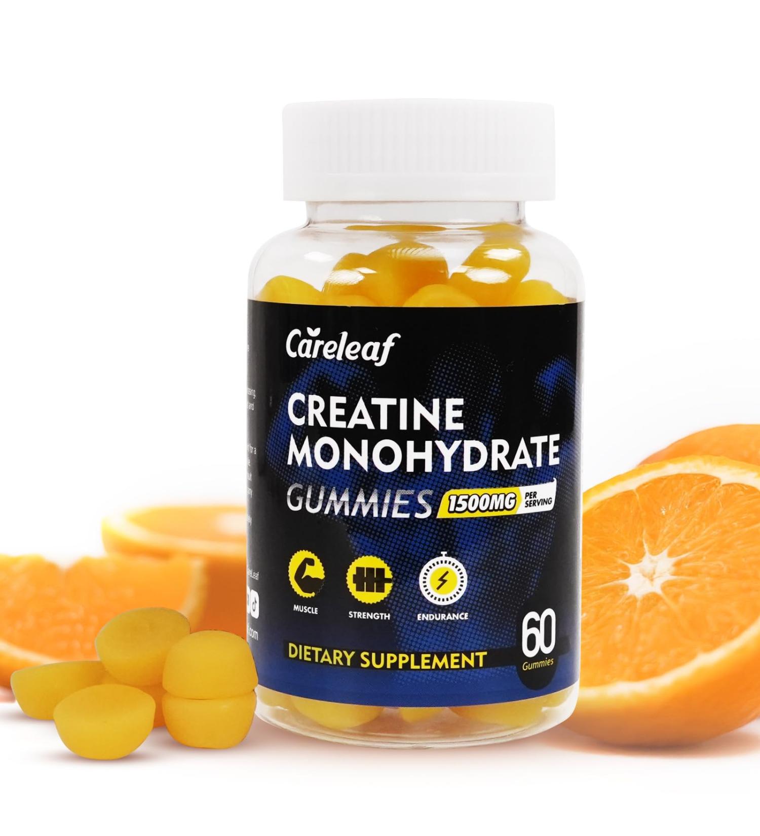 careleaf Creatine Monohydrate Gummies for Men & Women 1500mg Creatine Supplement for Muscle Gain More Strength and Faster Recovery Orange Flavor 60 Cts/Bottle - Buy Online on GoSupps.com