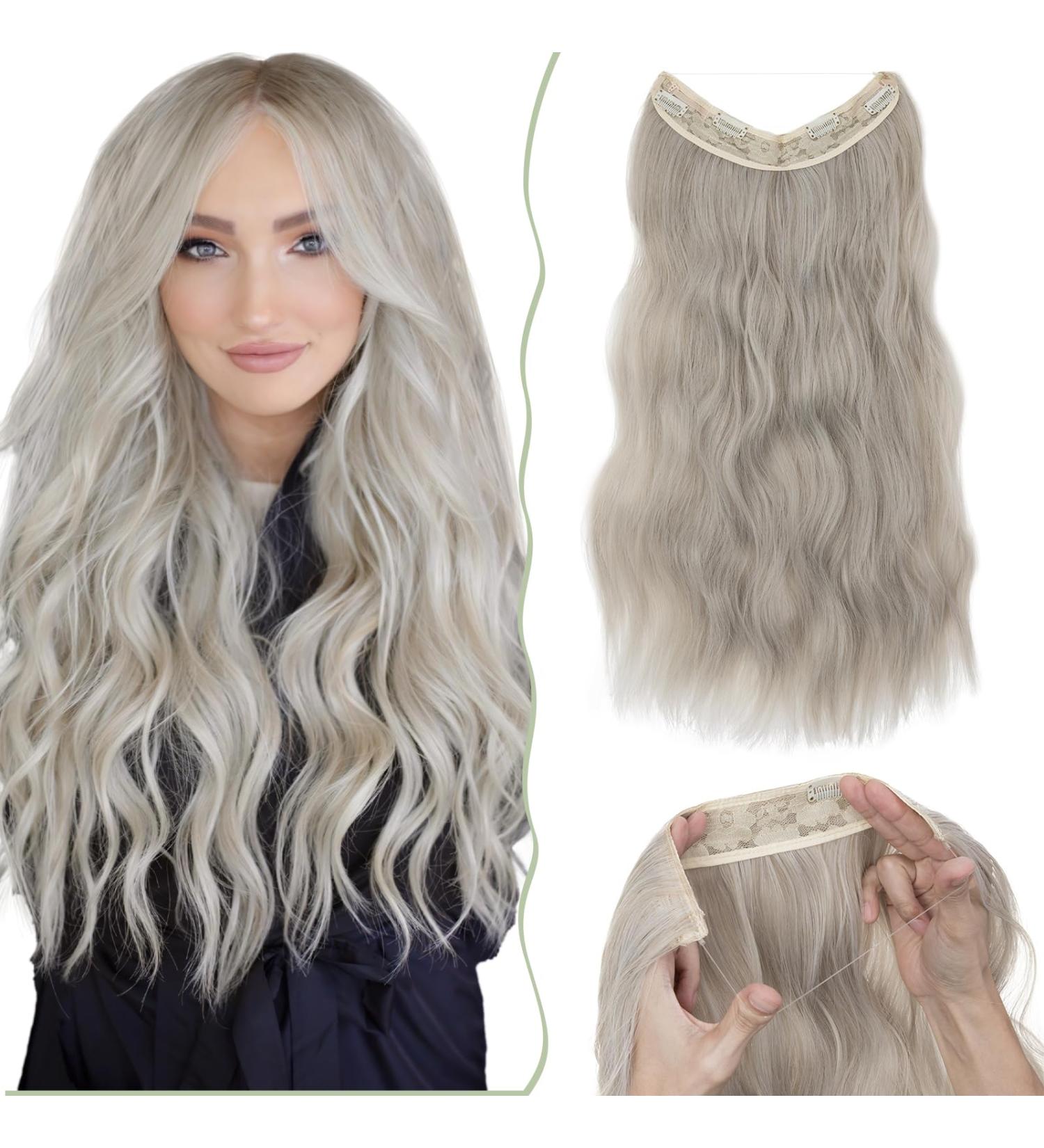 SEGO Invisible Wire In Hair Extensions With Adjustable Transparent Wire 4 Secure Clips Long Wavy Secret Hairpiece - 20 Inch Ash Blonde Mix Silver Grey 20 Inch Ash Blonde Mix Silver Grey - Buy Online on GoSupps.com