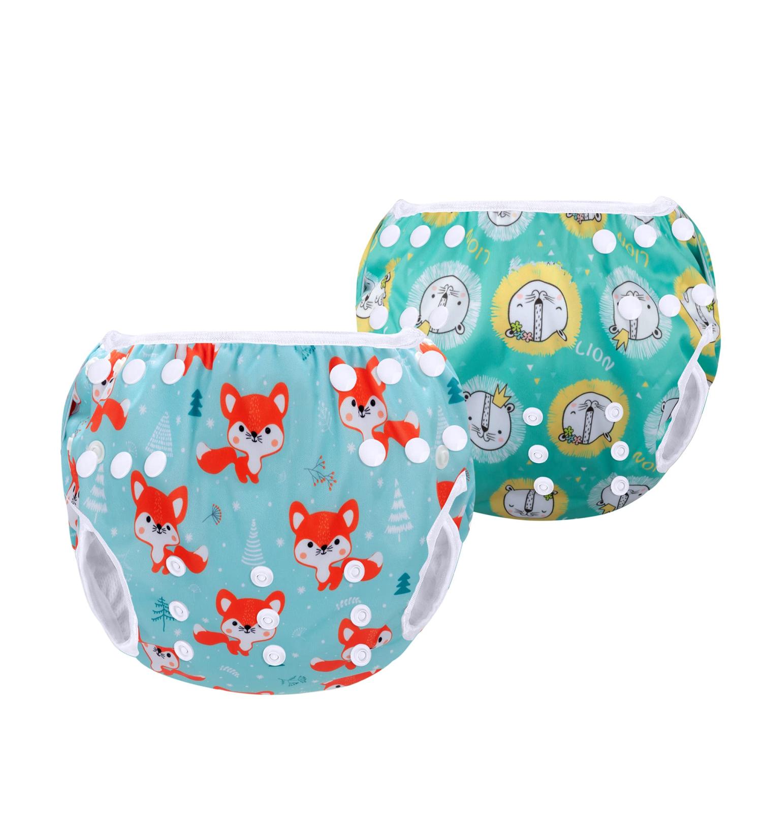 Luxja Reusable Swimming Diapers for Babies | Adjustable Swim Trunks (0-3 Years) | 2-Pack Fox & Lion Design - Buy Online on GoSupps.com
