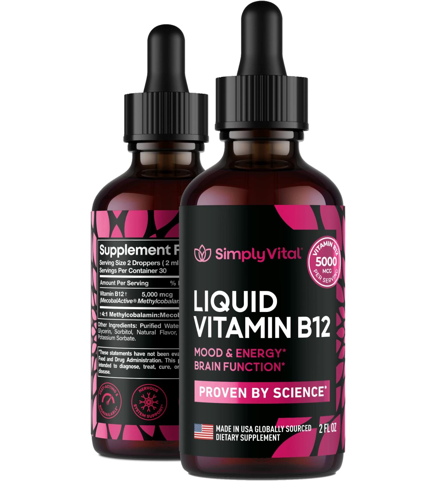 Extra Strength Vegan Vitamin B12 Sublingual Drops 5000mcg - Natural Energy & Mood Boost - Made in USA - 100% Methylcobalamin - 2 Fl OZ - Buy Online on GoSupps.com
