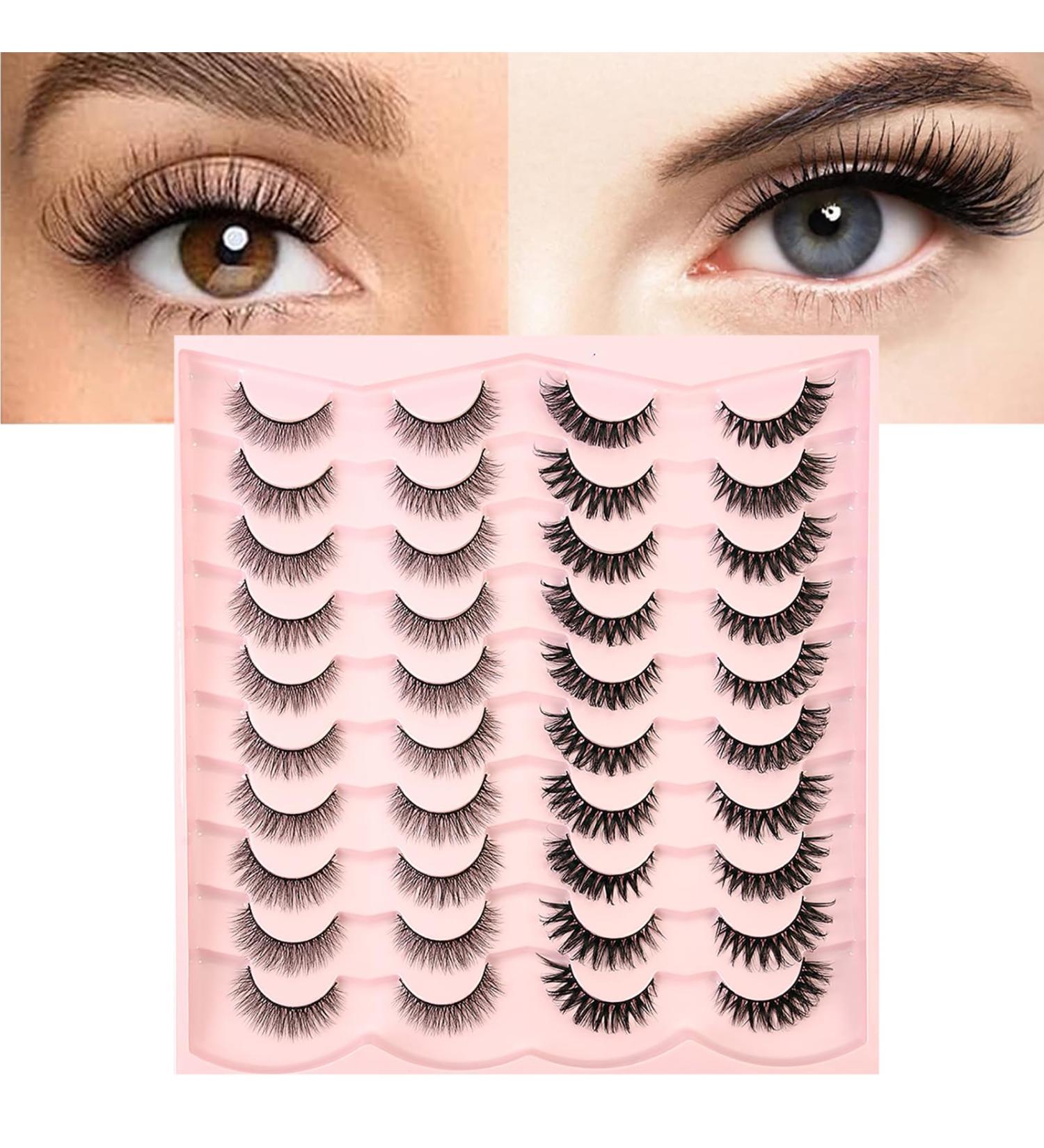 Naturally Thick Eyelashes 20 Pairs/2 Styles Mixed Fake Eyelashes Handmade + Reusable Soft Curl + Not Easy to Deform 3D Effect for Daily Life Weddings Pink - Buy Online on GoSupps.com