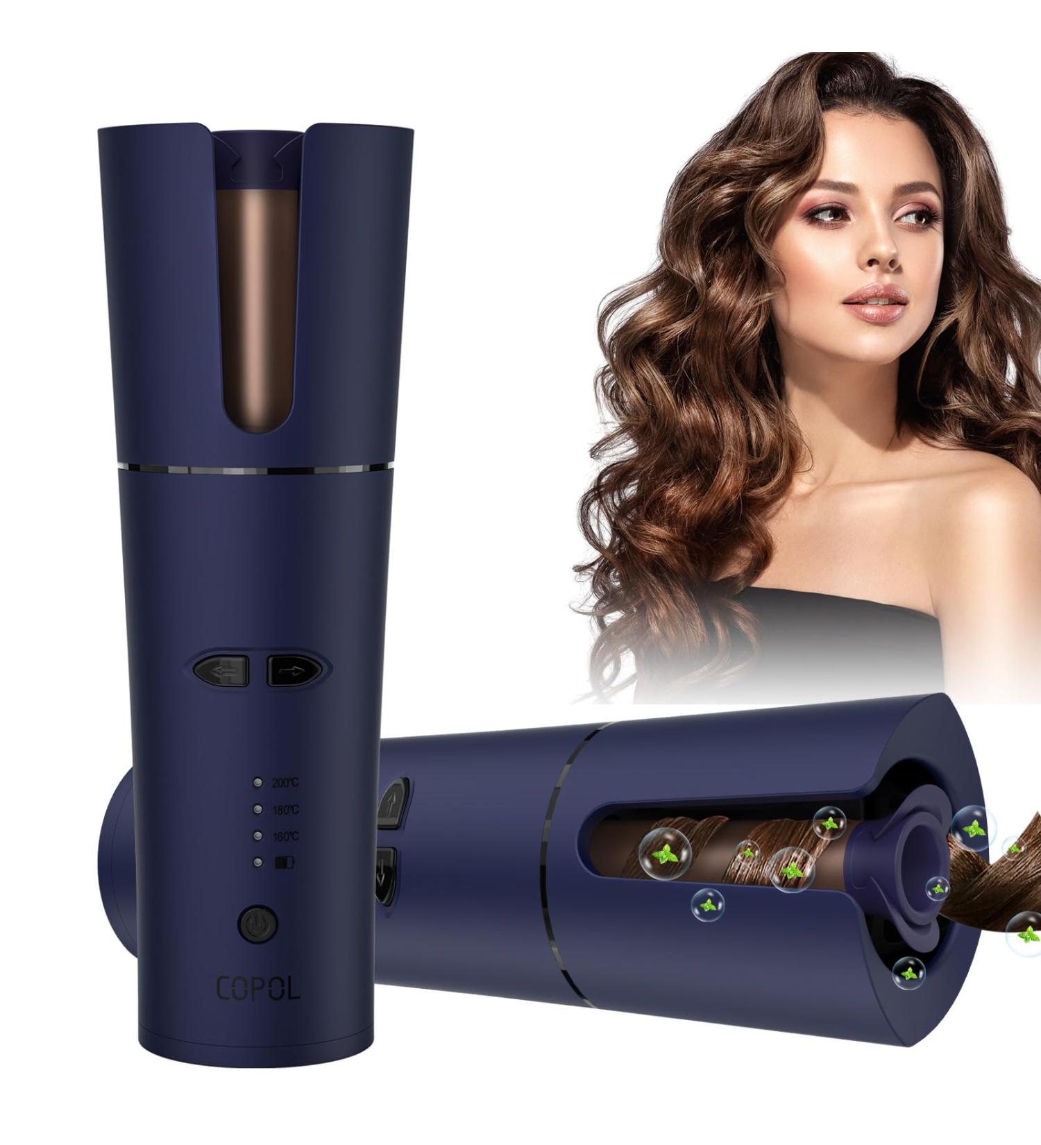 Buy Cordless Auto Hair Curler - Portable Rotating Curling Iron Fast Heating 3 Temps Rechargeable Barrel for Perfect Waves (Blue) - International Shipping Available - Buy Online on GoSupps.com